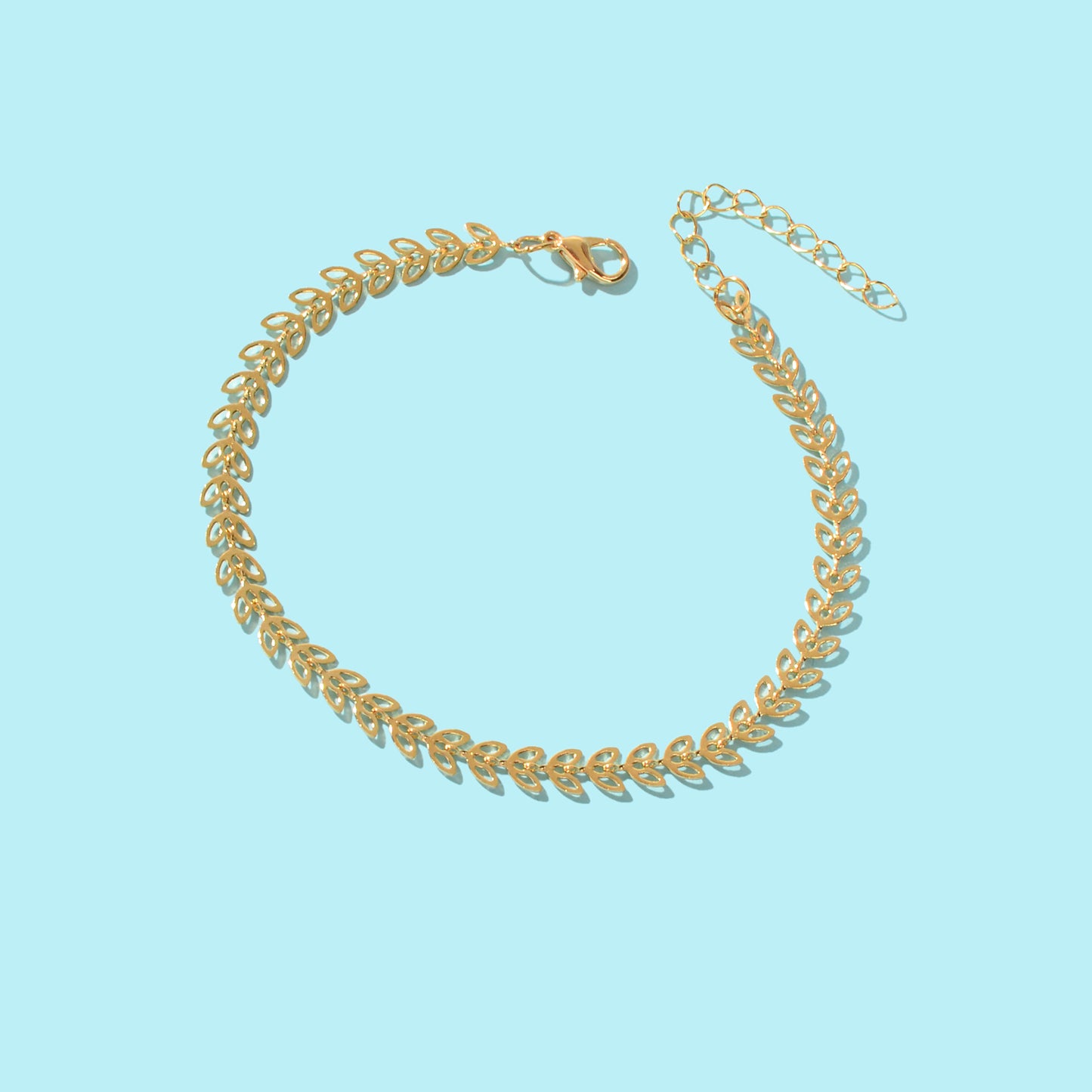 Exquisite Golden Hollow Wheat Leaf Shape Link Chain Anklet Beach Foot Jewelry