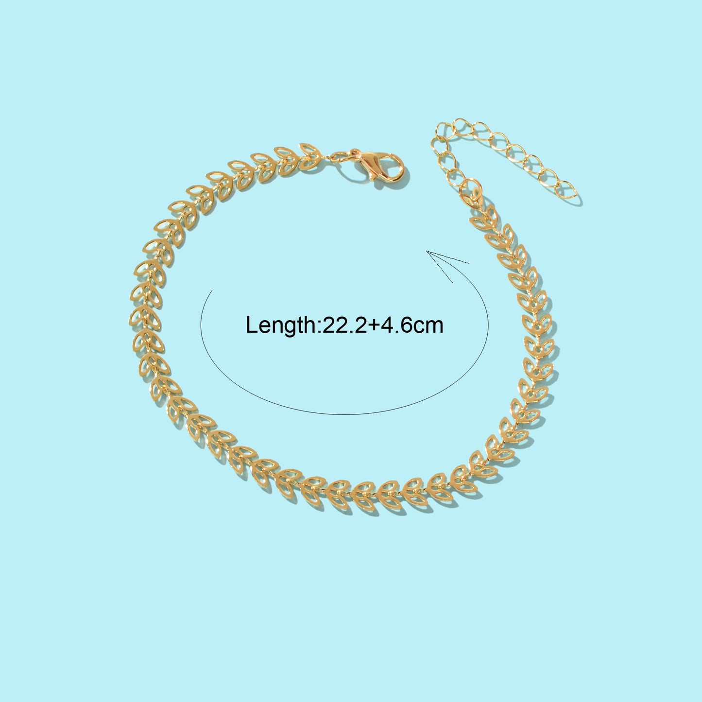 Exquisite Golden Hollow Wheat Leaf Shape Link Chain Anklet Beach Foot Jewelry