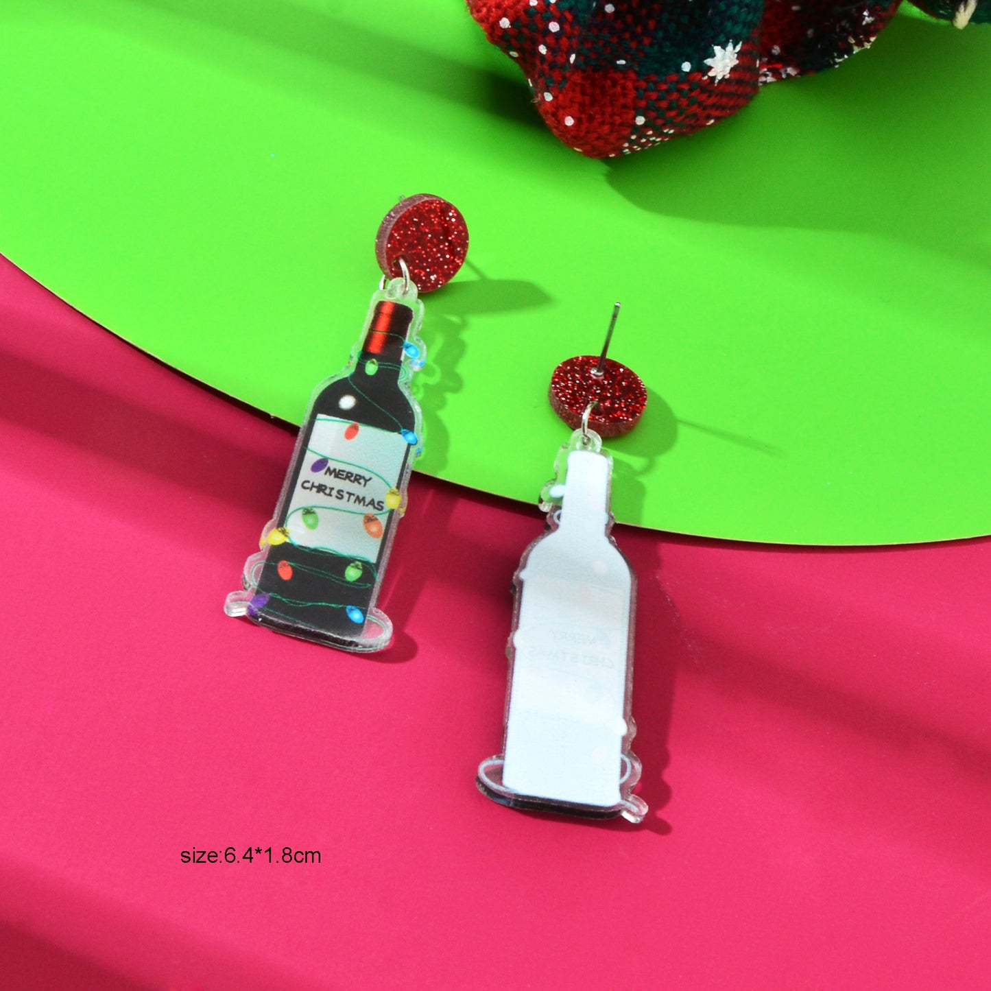 Merry Christmas Festival Jewelry Acrylic Light String Twine Wine Bottle Earrings