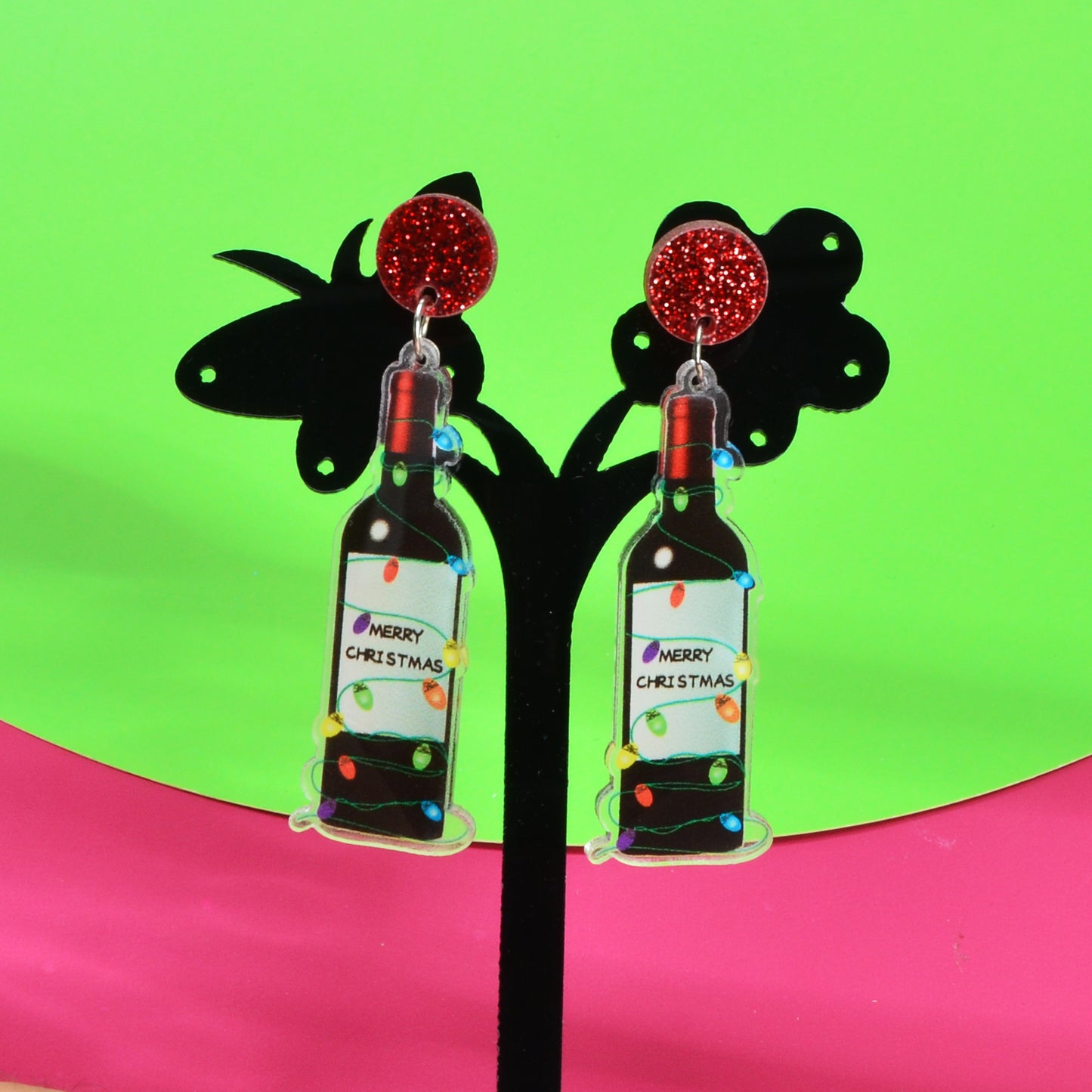 Merry Christmas Festival Jewelry Acrylic Light String Twine Wine Bottle Earrings