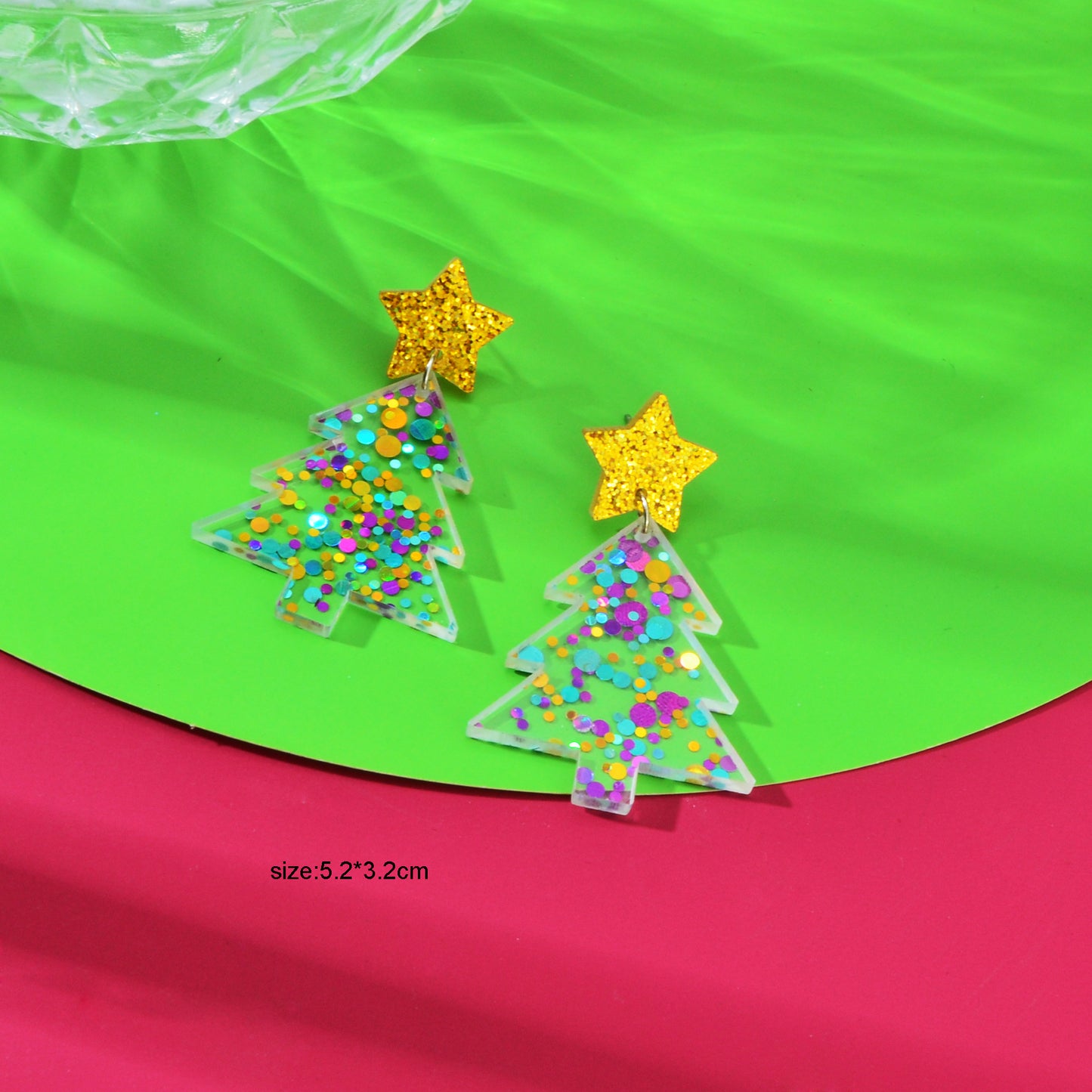 Sparkling Colorful Sequin Star Christmas Tree Dangle Earrings Festival Jewellery