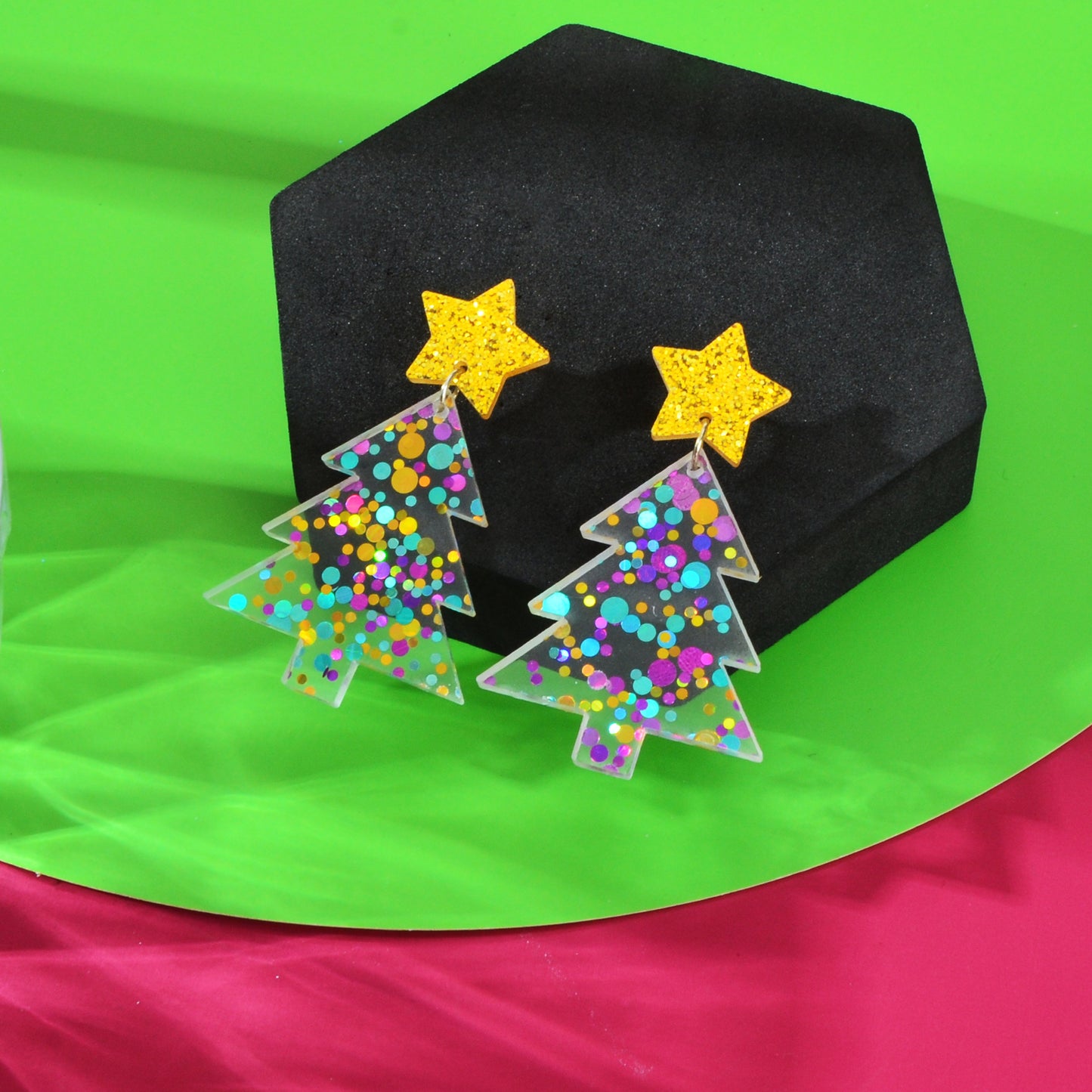 Sparkling Colorful Sequin Star Christmas Tree Dangle Earrings Festival Jewellery