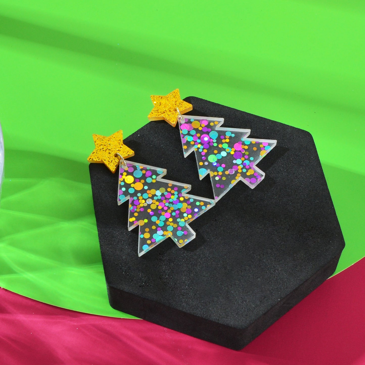 Sparkling Colorful Sequin Star Christmas Tree Dangle Earrings Festival Jewellery