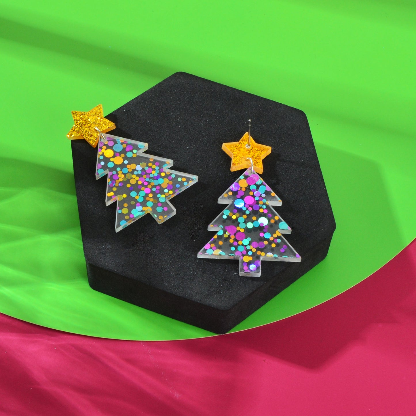 Sparkling Colorful Sequin Star Christmas Tree Dangle Earrings Festival Jewellery