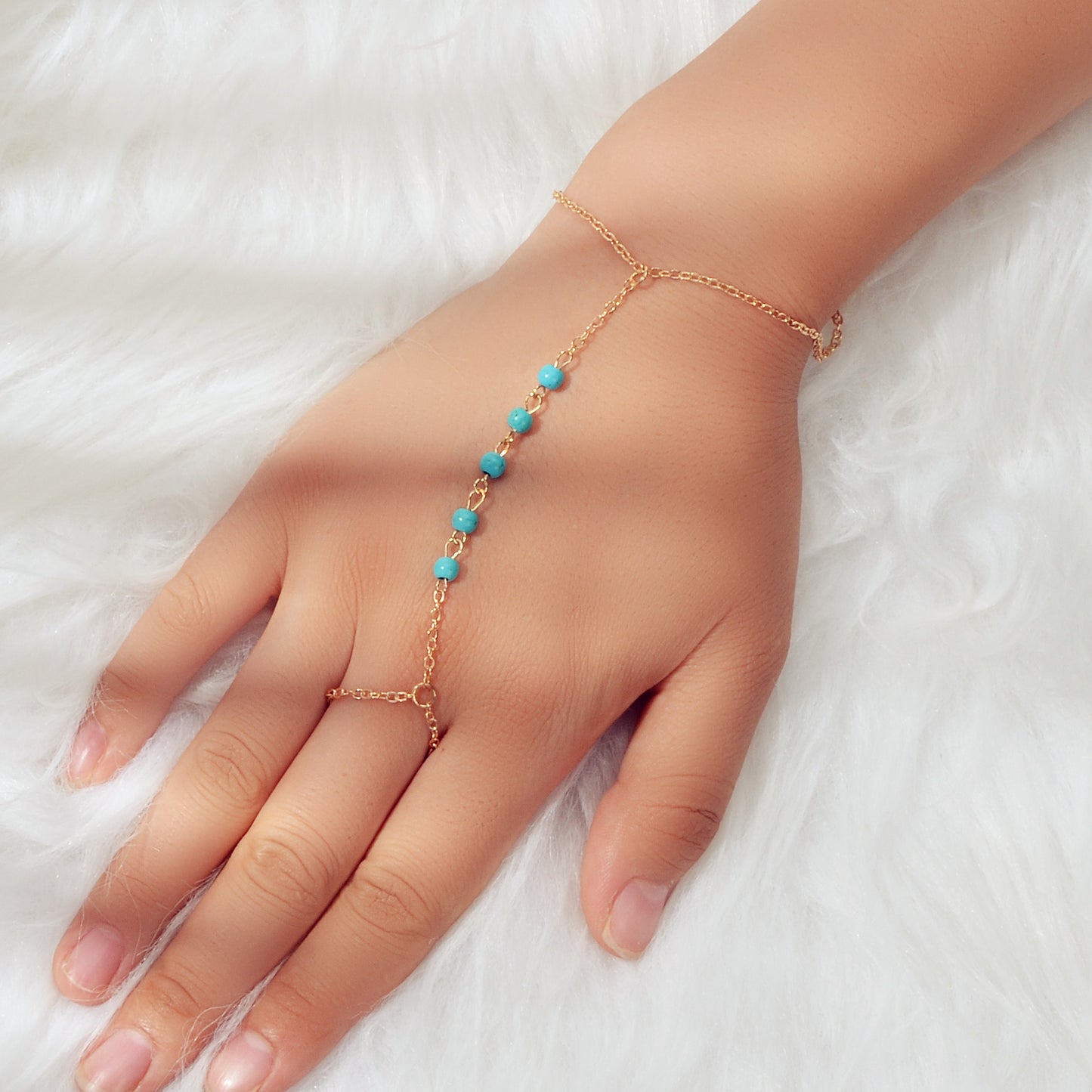 Trendy Jewelry Gold Silver Chain Turquoise Boho Chic Slave Bracelet with Finger