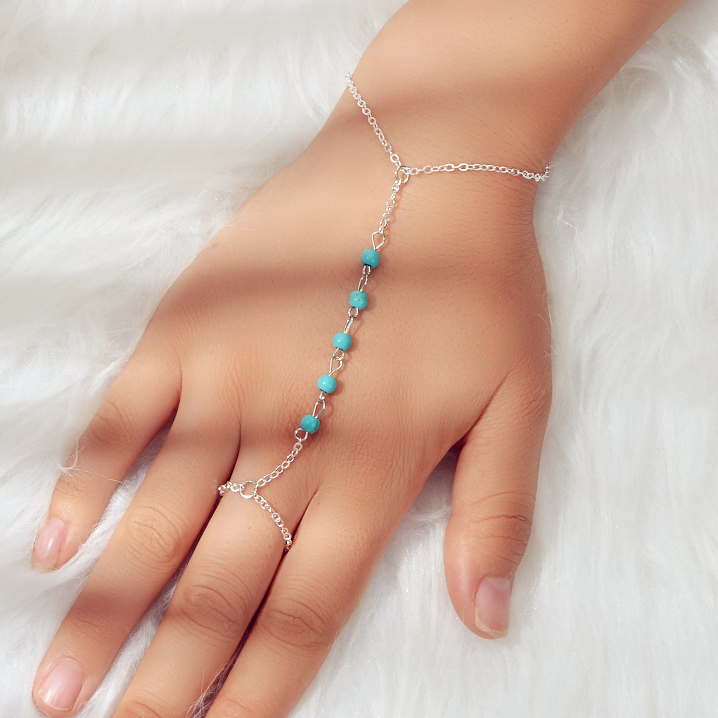 Trendy Jewelry Gold Silver Chain Turquoise Boho Chic Slave Bracelet with Finger