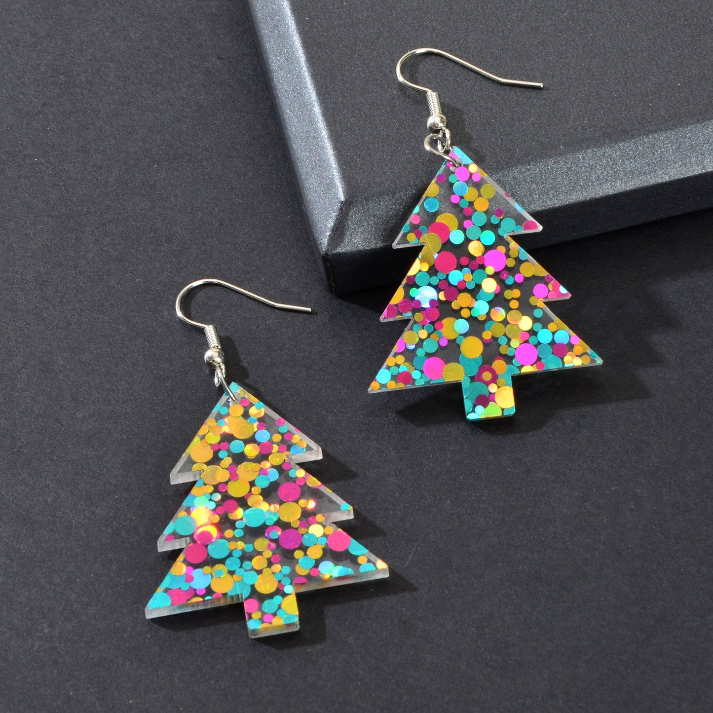 Glitter Colorful Christmas Tree Acrylic Dangle Earrings Cute Festival Party Jewelry