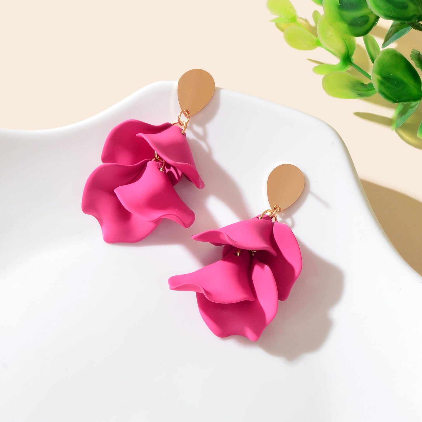 1pair Elegant Flower Petal Dangle Earrings for Women Daily Dating Party Jewelry