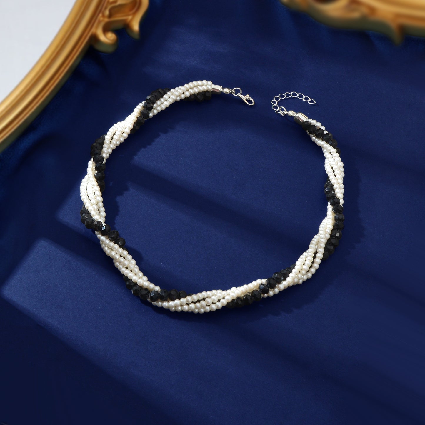 Elegant Black White Beaded Winding Layered Chain Collar Necklace Jewellery