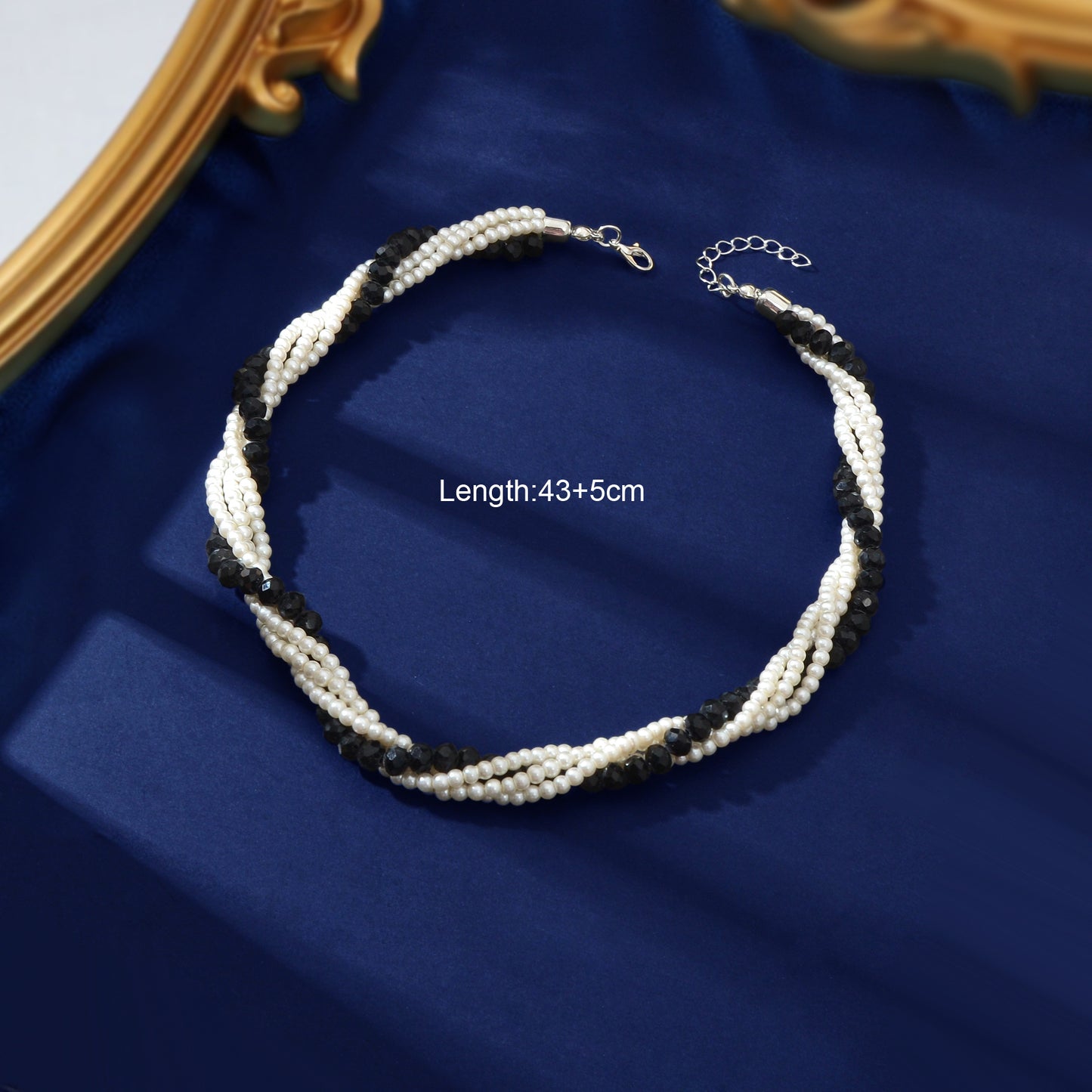Elegant Black White Beaded Winding Layered Chain Collar Necklace Jewellery