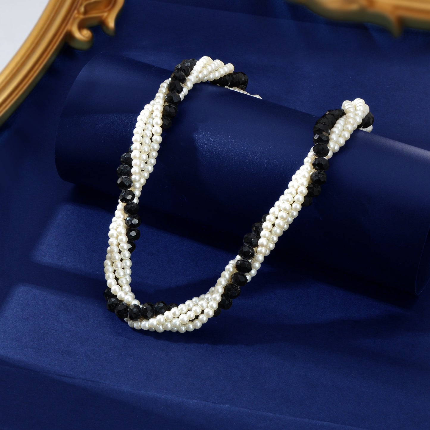 Elegant Black White Beaded Winding Layered Chain Collar Necklace Jewellery