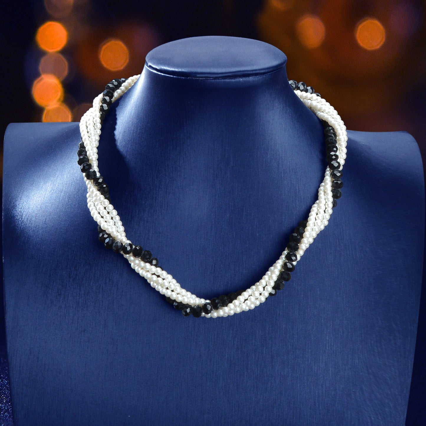 Elegant Black White Beaded Winding Layered Chain Collar Necklace Jewellery