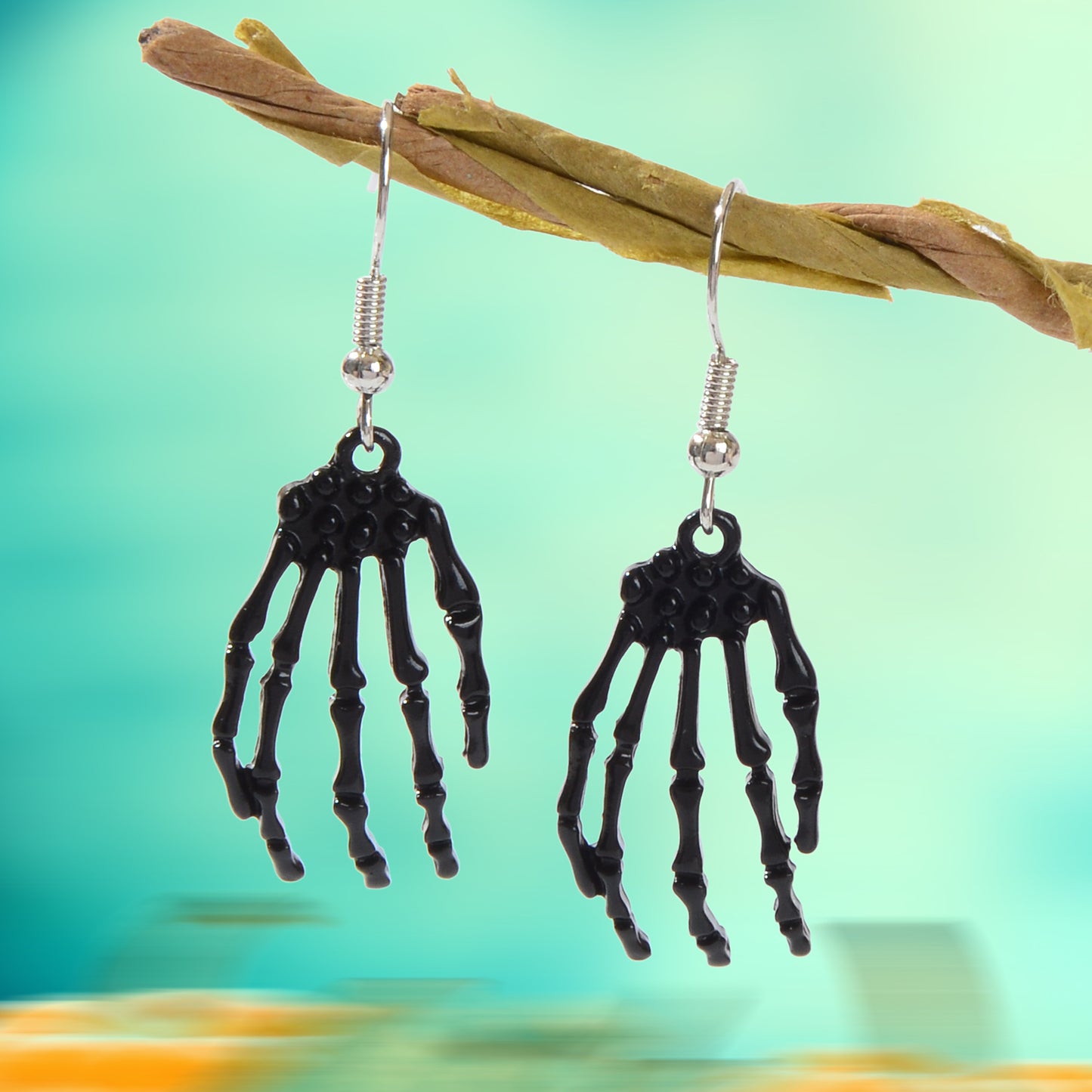 Punk Style Gothic Halloween Black Hand Skeleton Bone Men Women Dangle Earrings
