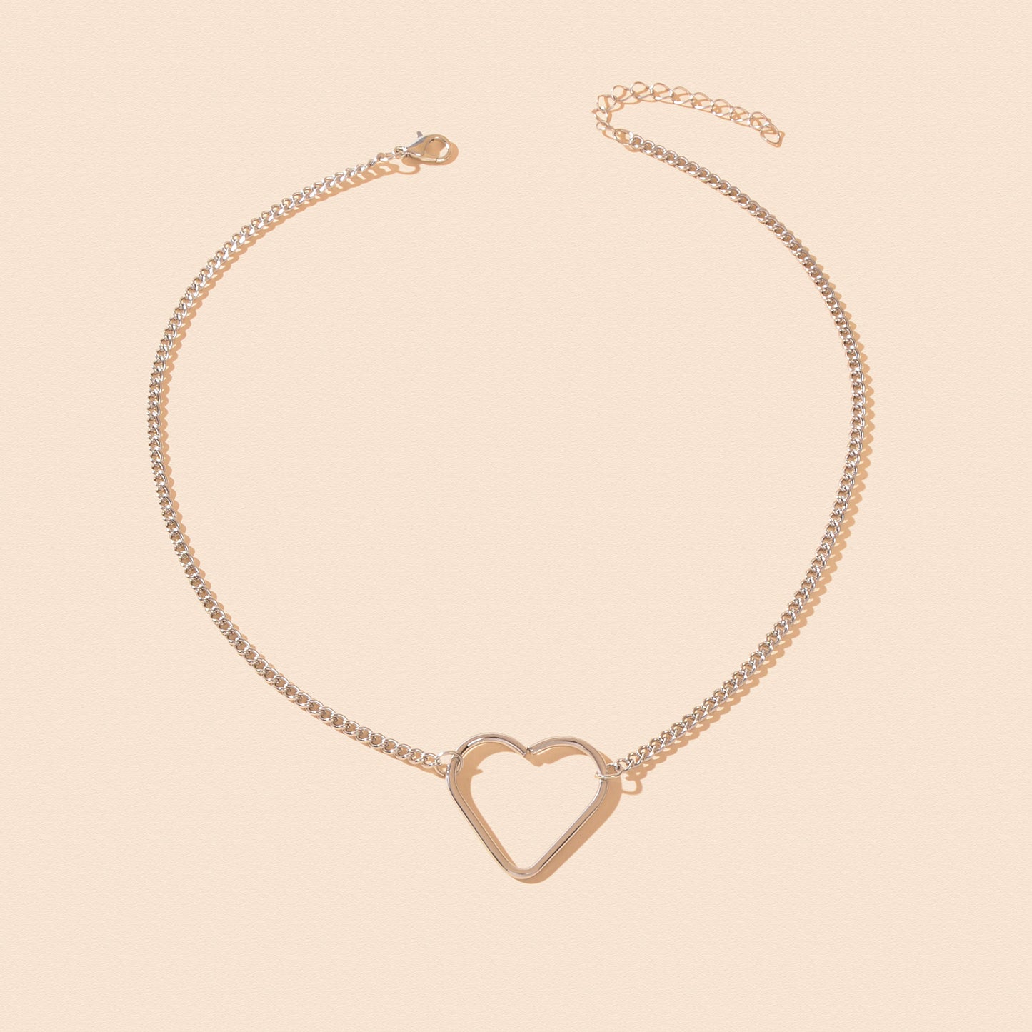 Minimalist Silvery Chain Hollow Heart Pendant Necklace Daily Dating Festival Gift Jewelry