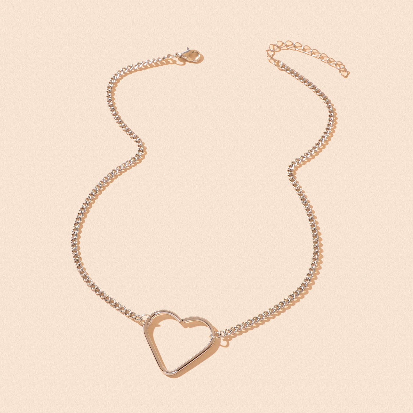 Minimalist Silvery Chain Hollow Heart Pendant Necklace Daily Dating Festival Gift Jewelry