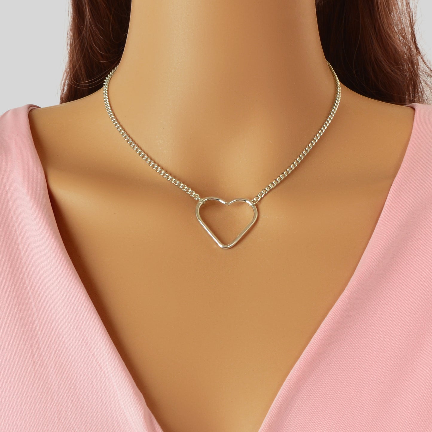 Minimalist Silvery Chain Hollow Heart Pendant Necklace Daily Dating Festival Gift Jewelry