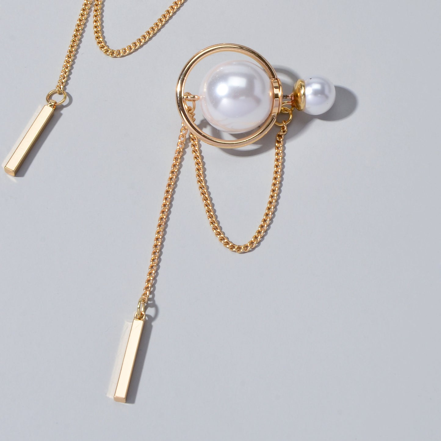 Retro Textured Jewellery Circle Chain Bar Charm Pearl Stud Earrings Ear Jacket