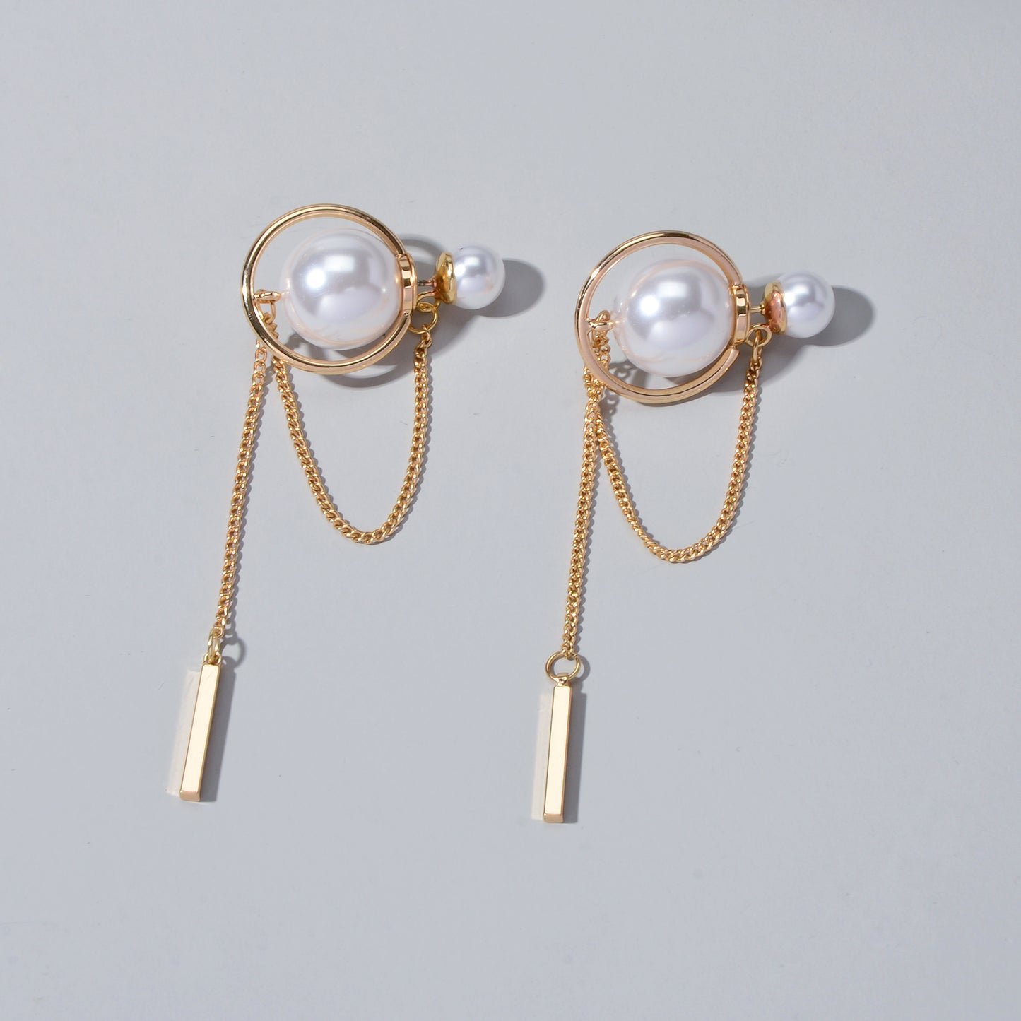 Retro Textured Jewellery Circle Chain Bar Charm Pearl Stud Earrings Ear Jacket