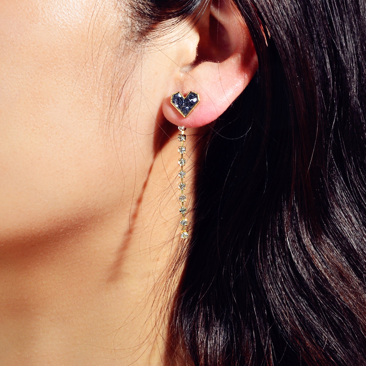 Designer Jewellery Rhinstone Long Chain Sequins Heart Star Earrings Ear Jacket