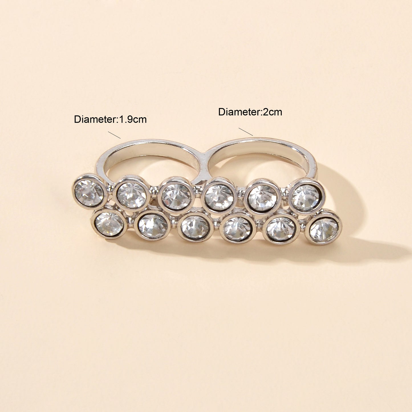 Luxurious Full Rhinestone Shining Double Finger Wedding Ring Gift Band for Women