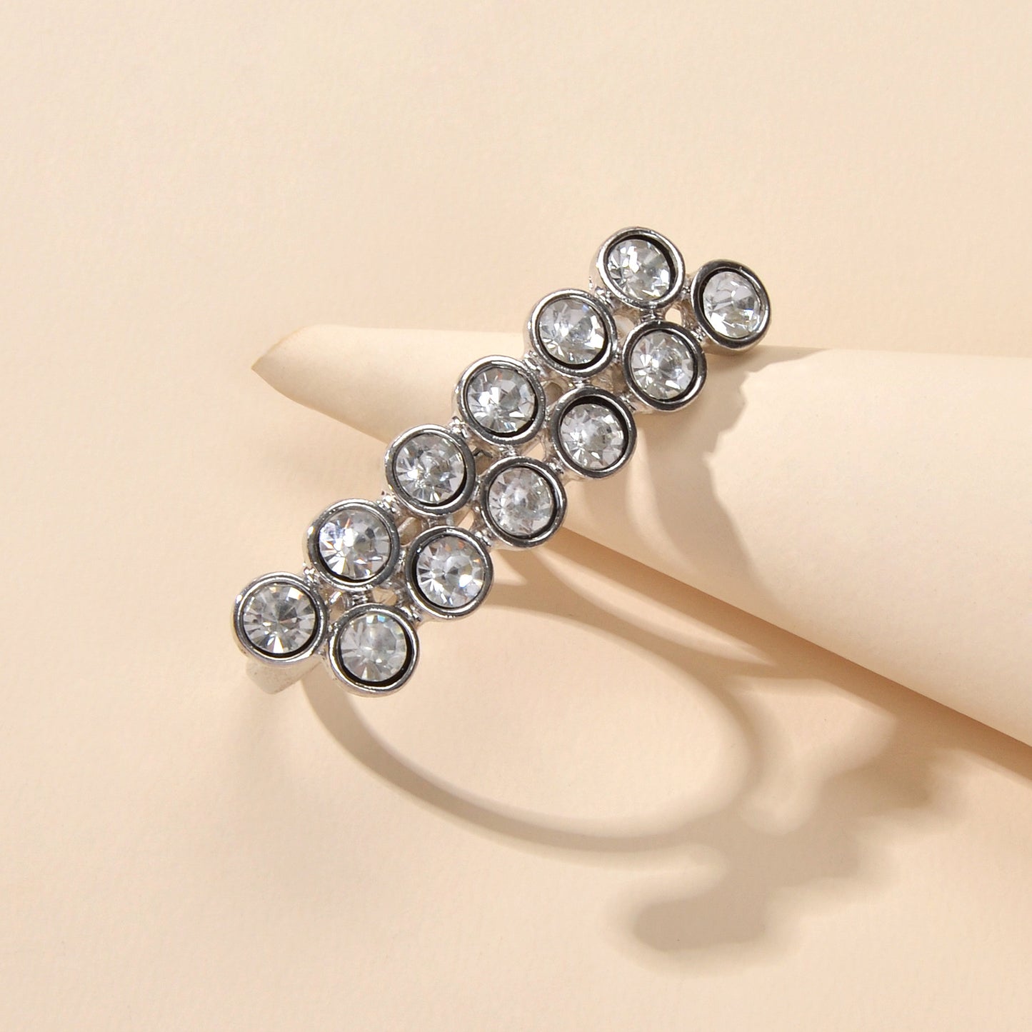 Luxurious Full Rhinestone Shining Double Finger Wedding Ring Gift Band for Women
