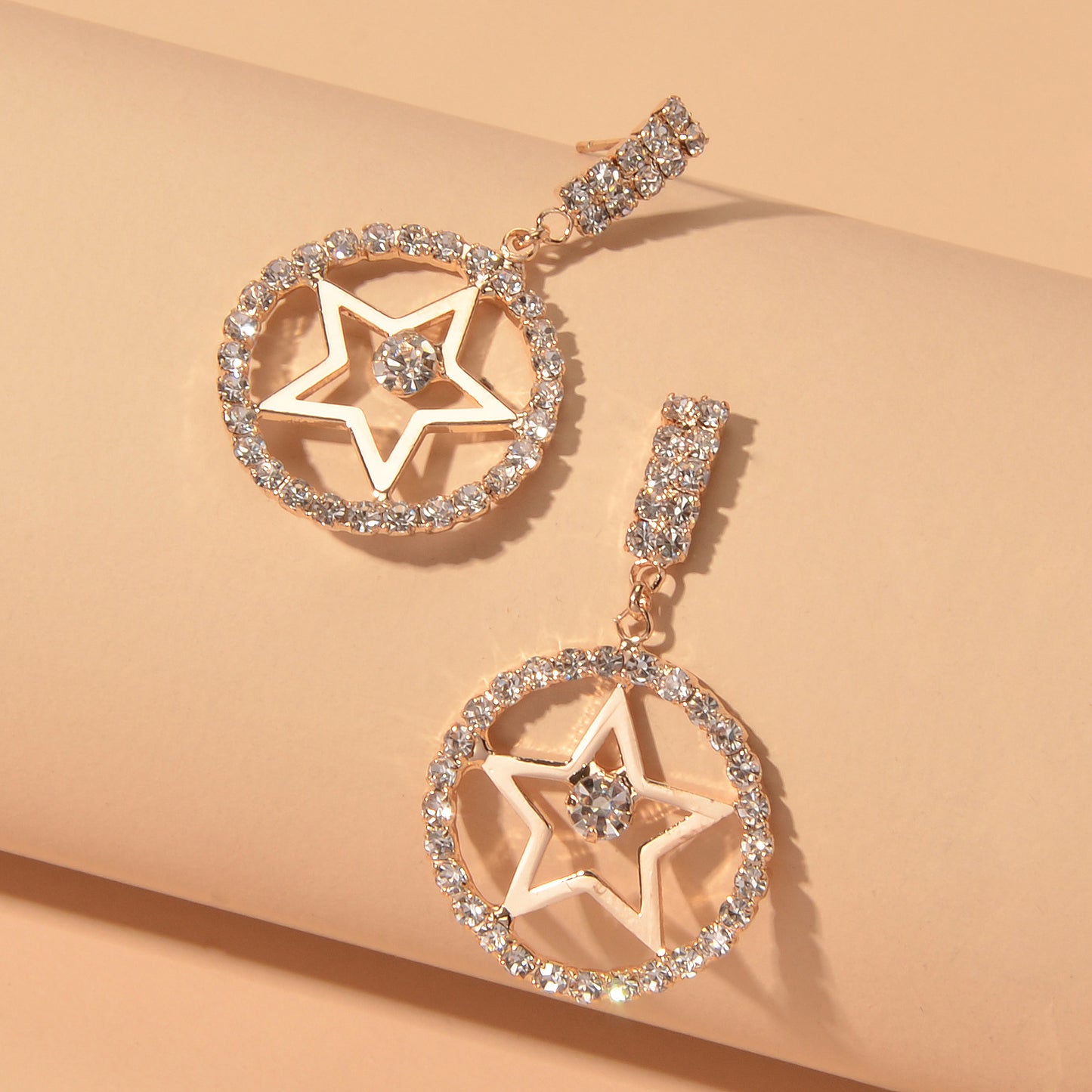 Luxurious Full Rhinestone Star Circle Dangle Hypoallergenic Pierced Earrings
