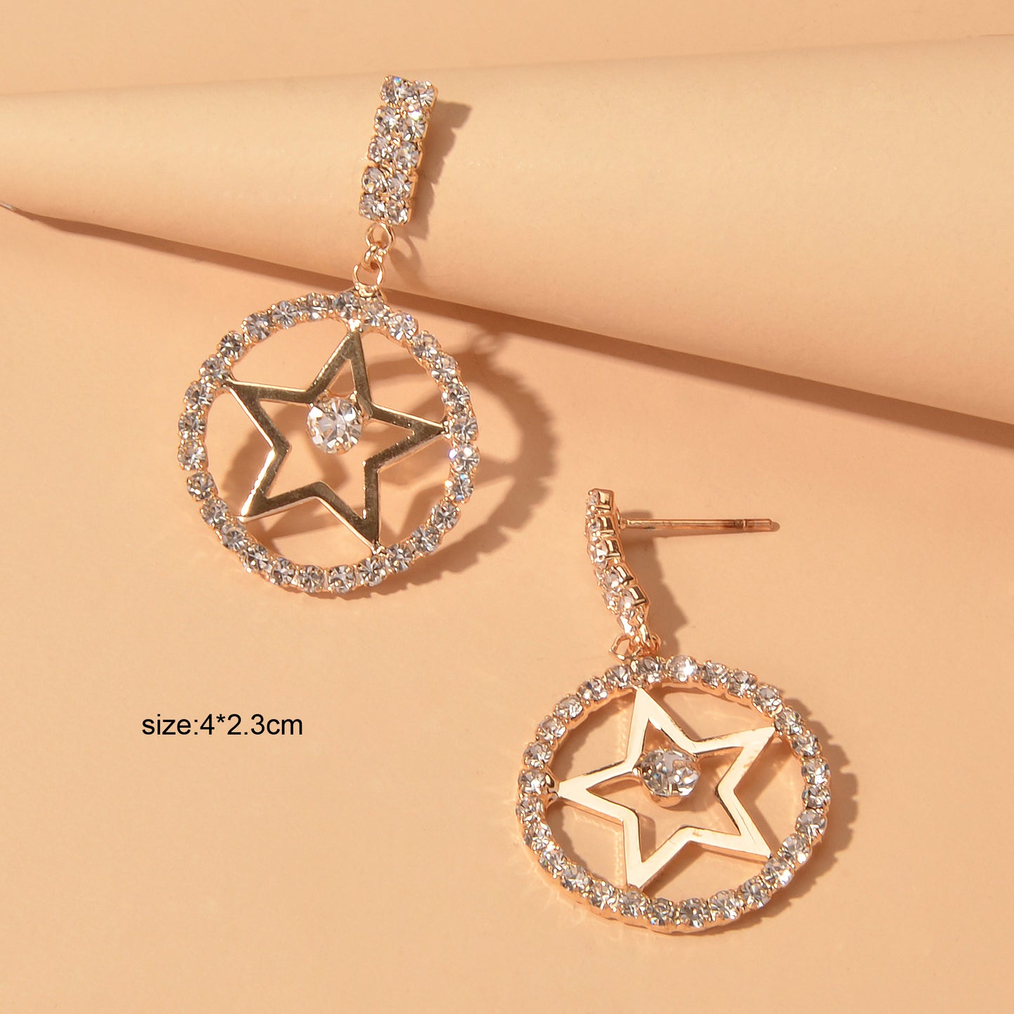 Luxurious Full Rhinestone Star Circle Dangle Hypoallergenic Pierced Earrings