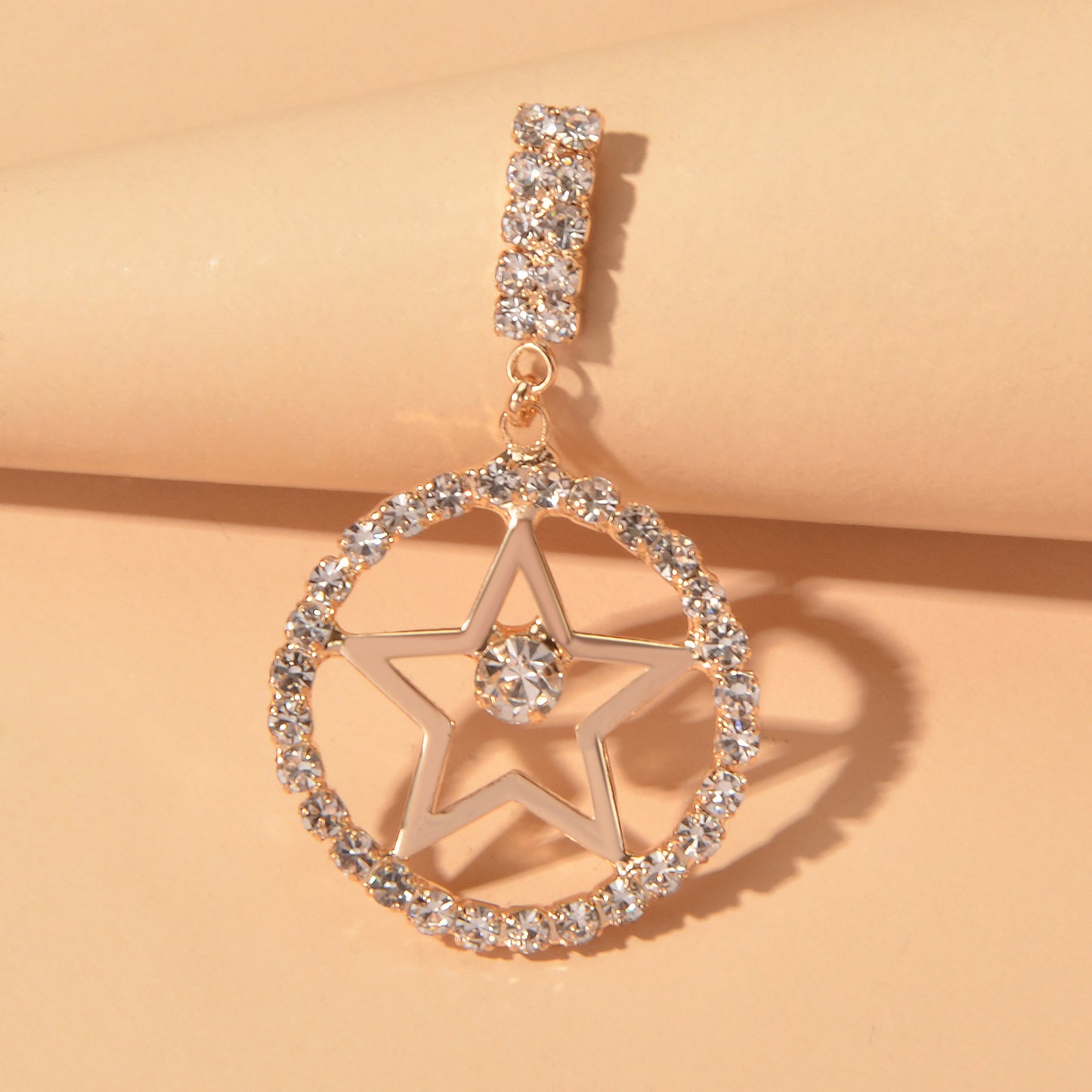 Luxurious Full Rhinestone Star Circle Dangle Hypoallergenic Pierced Earrings