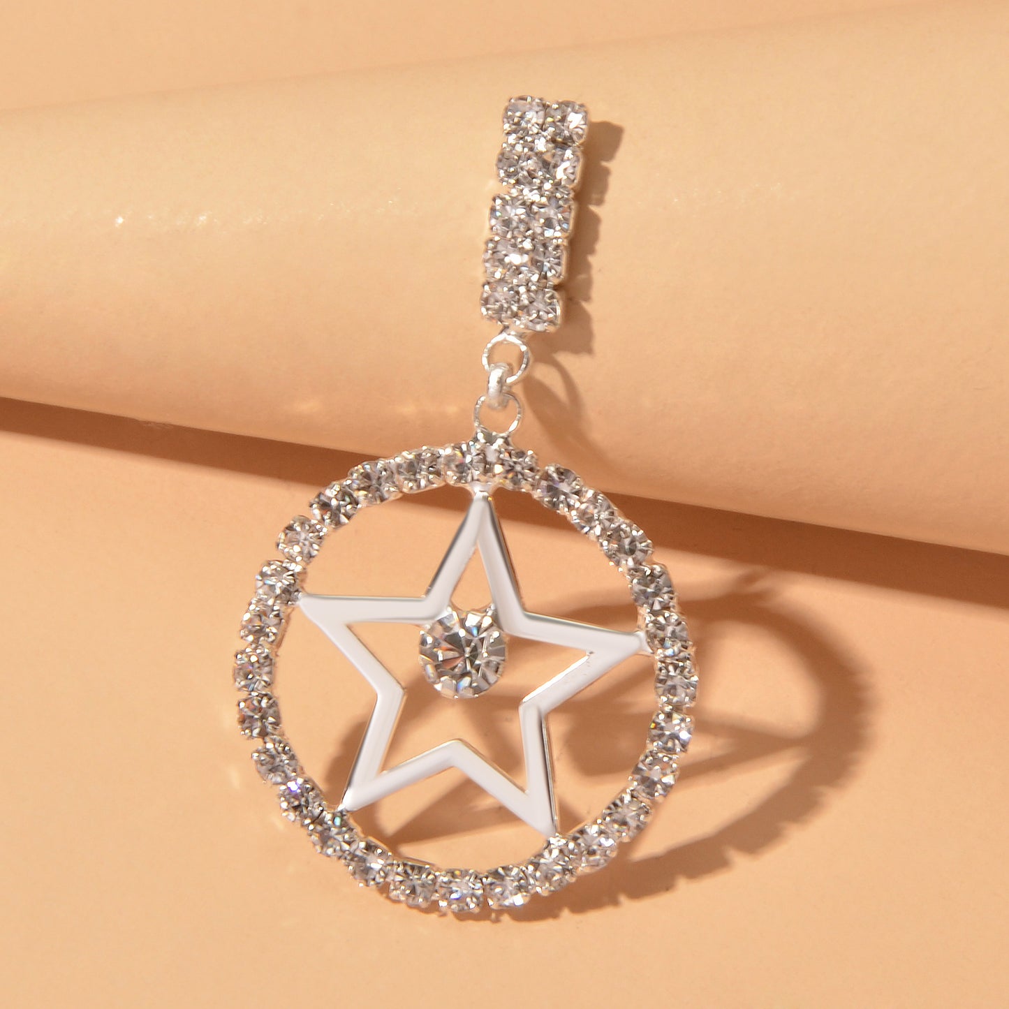 Luxurious Full Rhinestone Star Circle Dangle Hypoallergenic Pierced Earrings