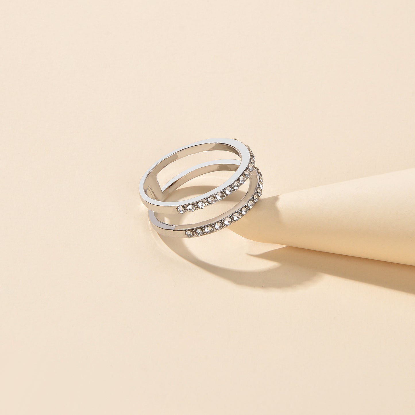 Luxurious Bridal Jewellery Band Women Full Rhinestone Decor Silver Wedding Ring