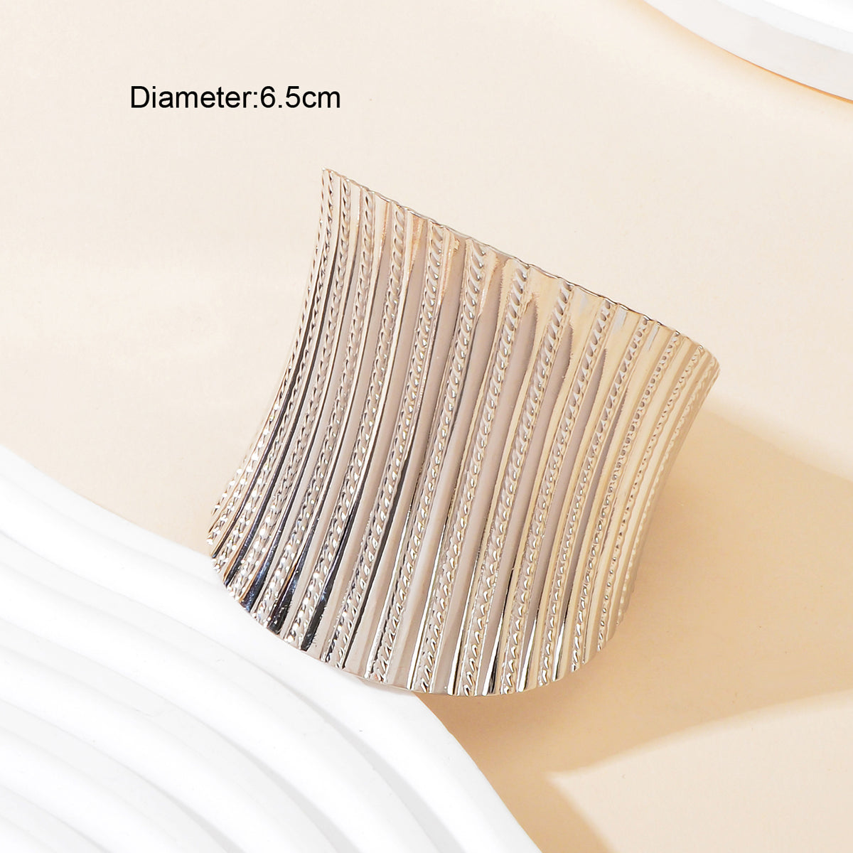 Party Dance Accessories Exaggerated Silver Ripple Wide Geometric Cuffs Bangle for Women