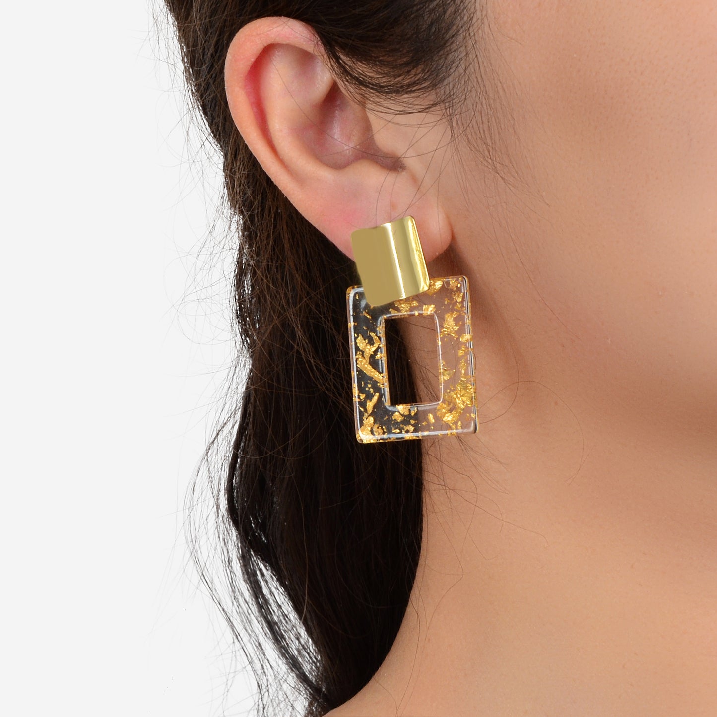 Multiple Clear Rectangle Geometric Unique Transparent Resin Party Earrings