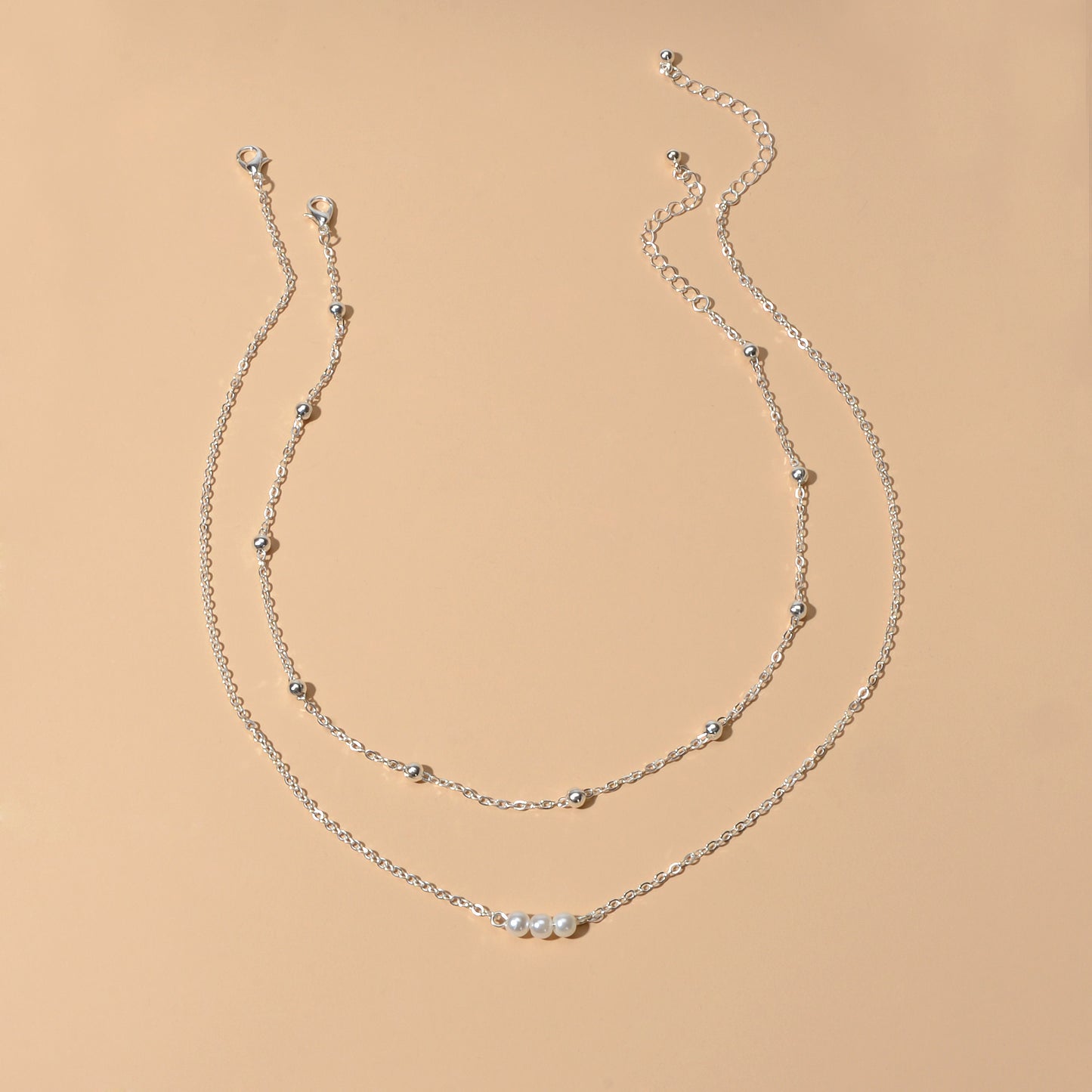 2pcs Female Jewellery Gold Silver Chain Beads Pearl Necklace Fashion Accessories