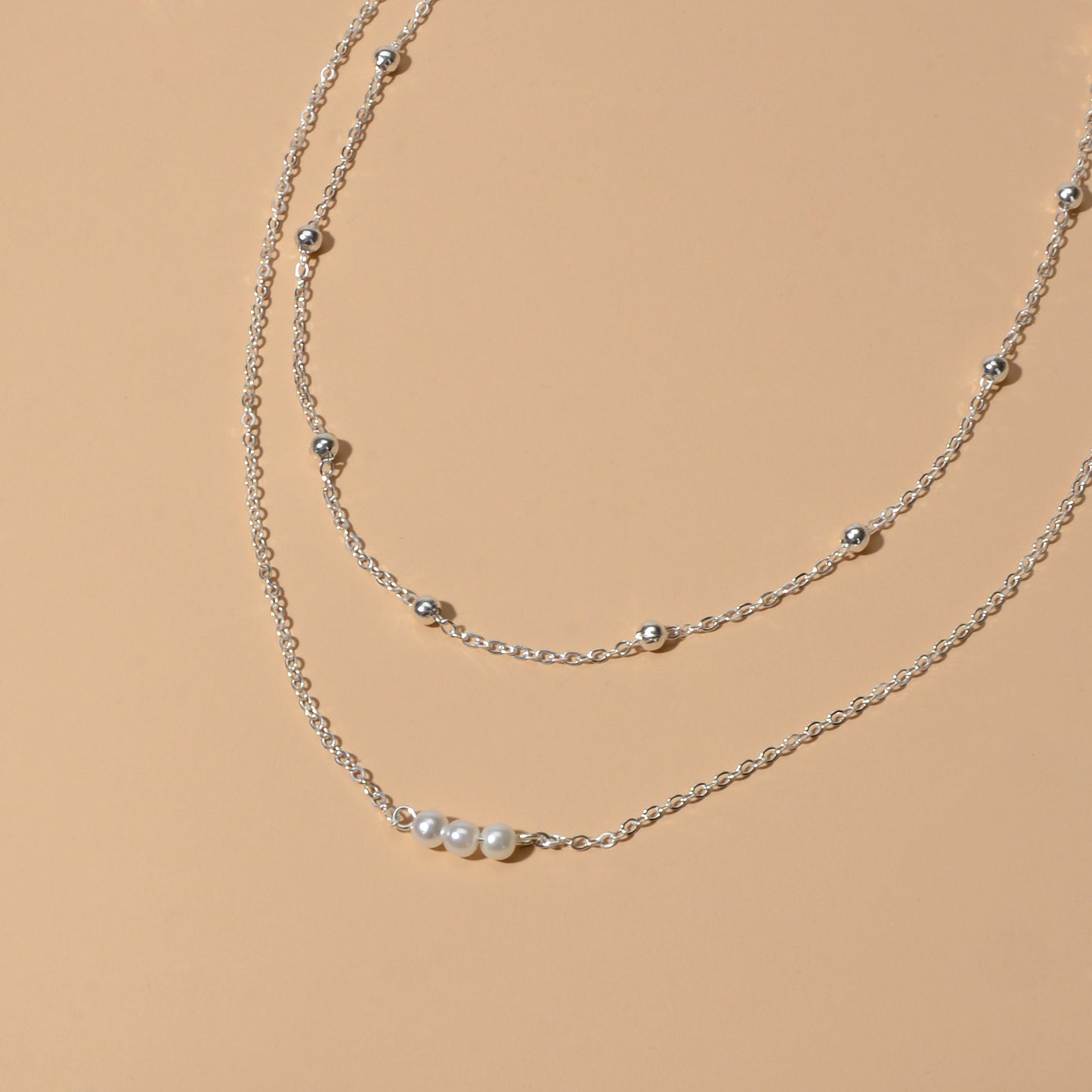 2pcs Female Jewellery Gold Silver Chain Beads Pearl Necklace Fashion Accessories