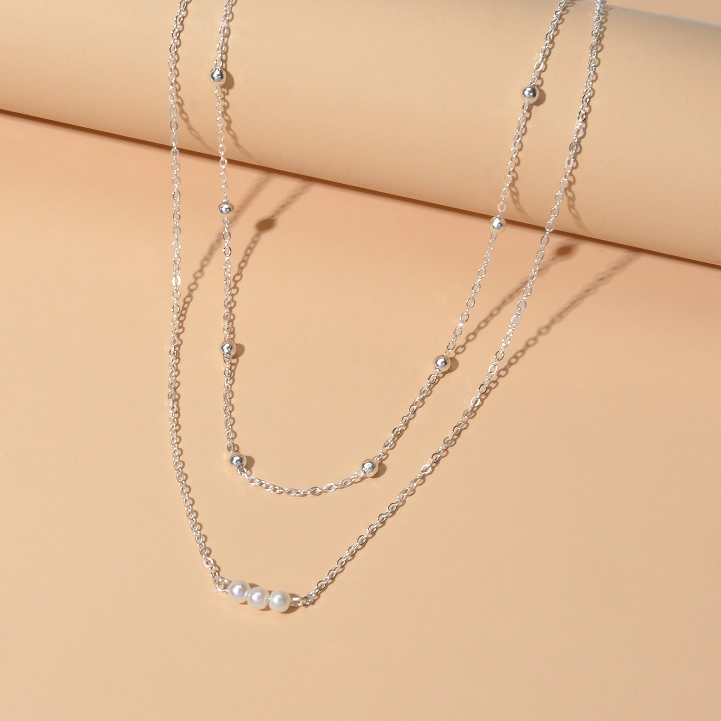 2pcs Female Jewellery Gold Silver Chain Beads Pearl Necklace Fashion Accessories