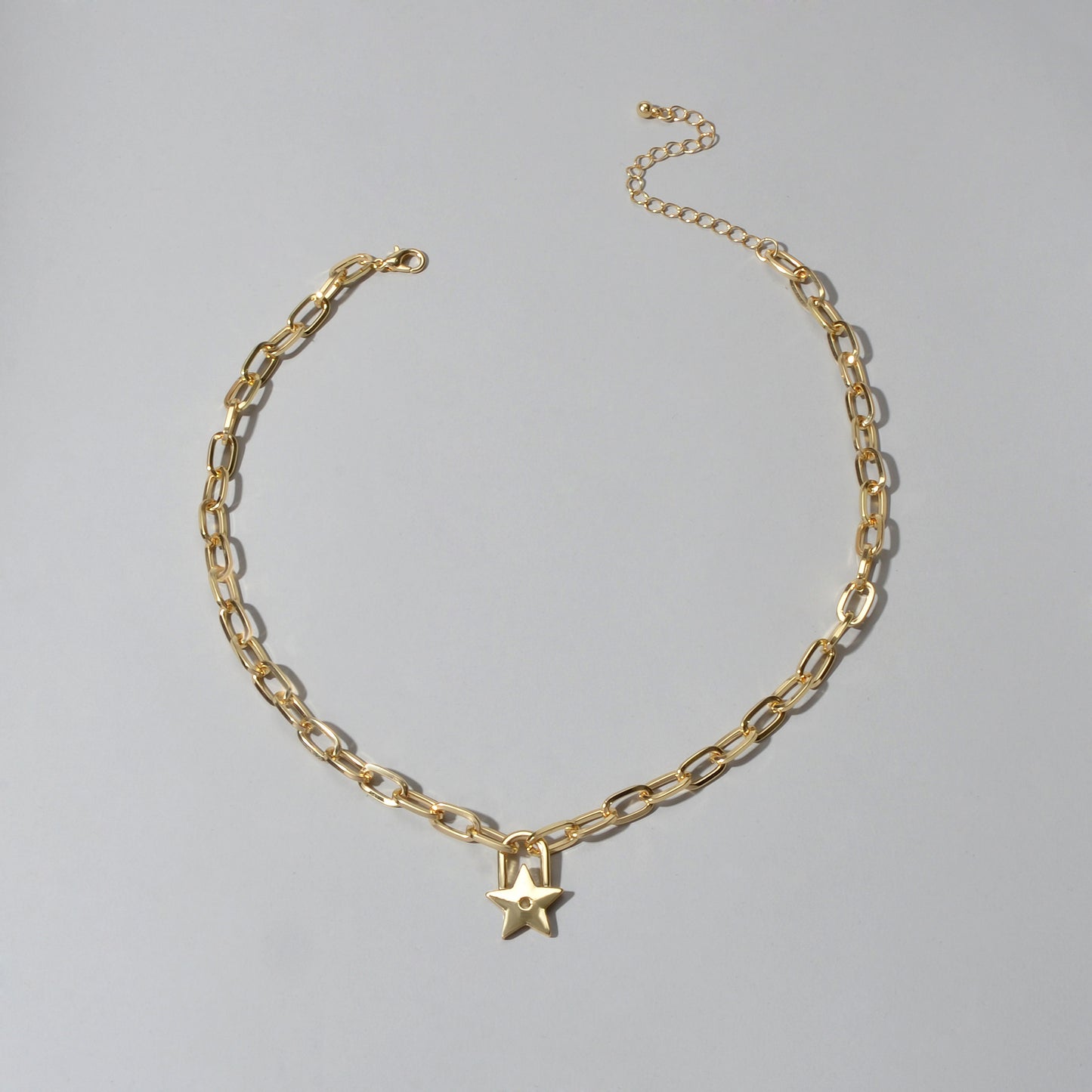 Trendy Jewellery Gold Paperclip Chain Star Lock Pendant Collar Choker Necklace
