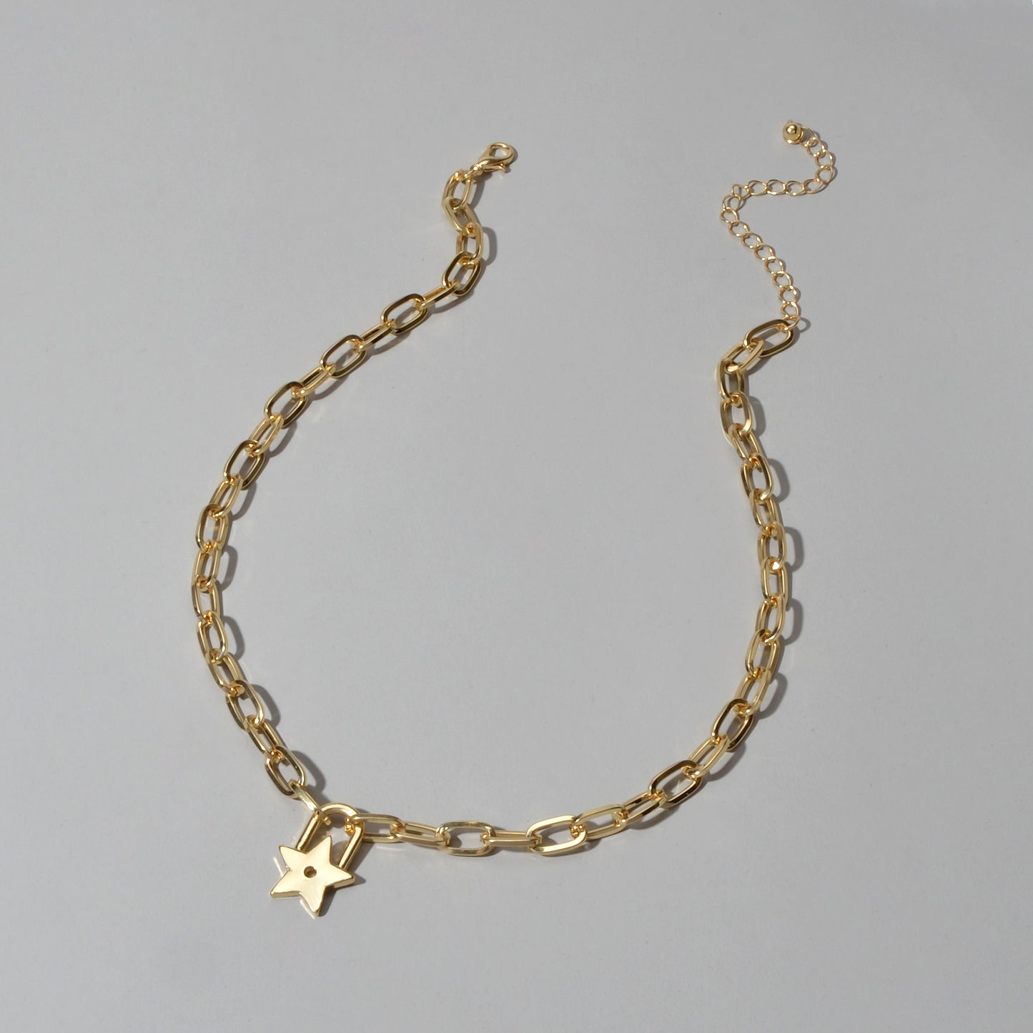 Trendy Jewellery Gold Paperclip Chain Star Lock Pendant Collar Choker Necklace