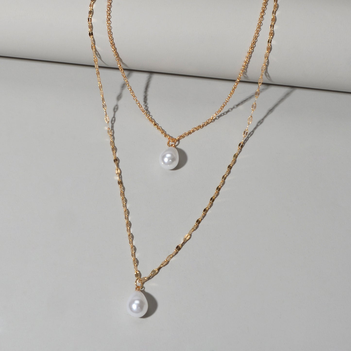 Fashion Double-layer Gold Chain Imitation Pearl Pendant Necklace Gift Jewelry