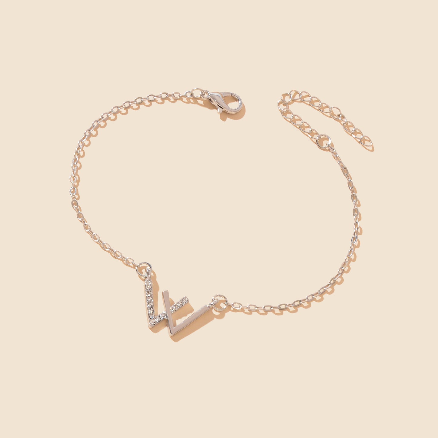 Silvery Chain Rhinestone Decor Geometric Charm Bracelet Women Party Daily Jewelry