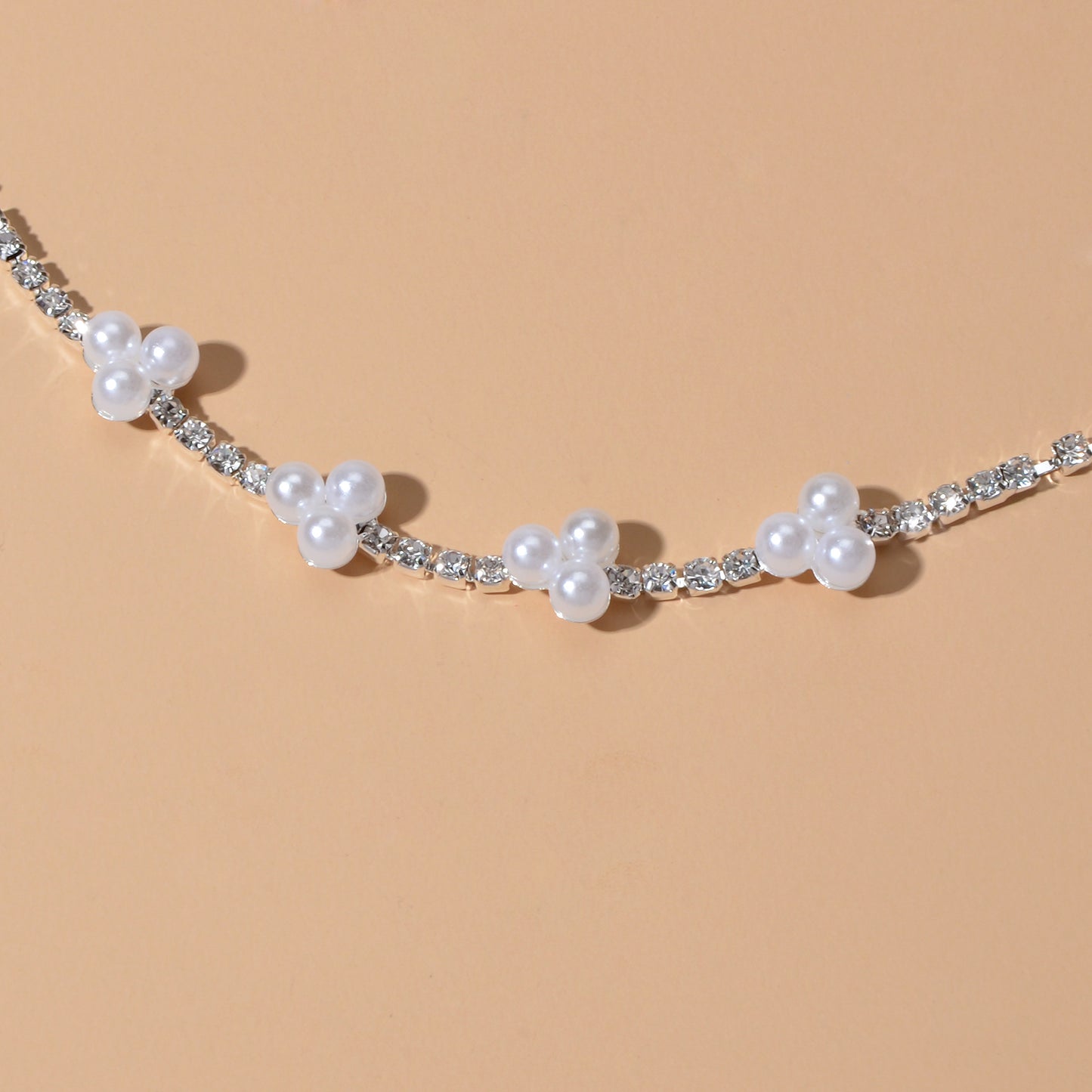 Luxurious Anniversary Wedding Jewellery Rhinestone Pearl Silver Chain Bracelets