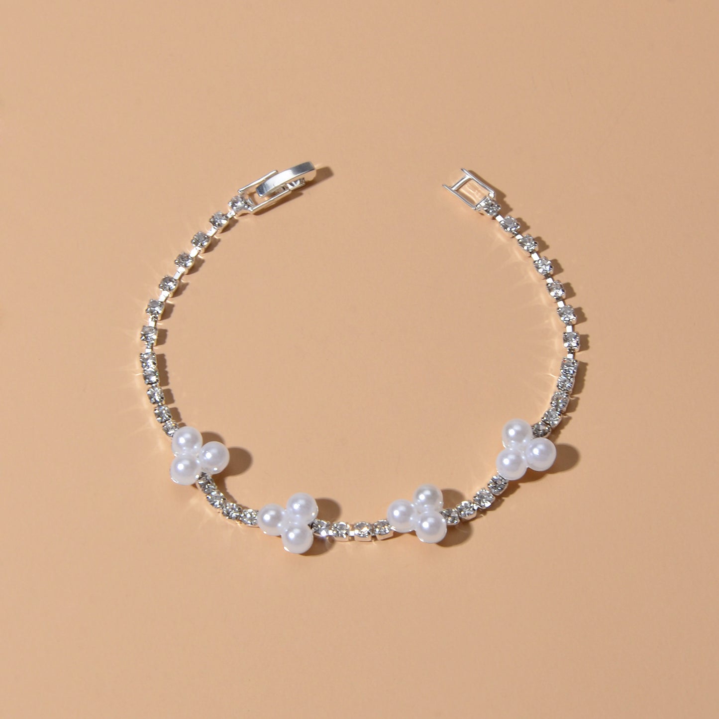 Luxurious Anniversary Wedding Jewellery Rhinestone Pearl Silver Chain Bracelets
