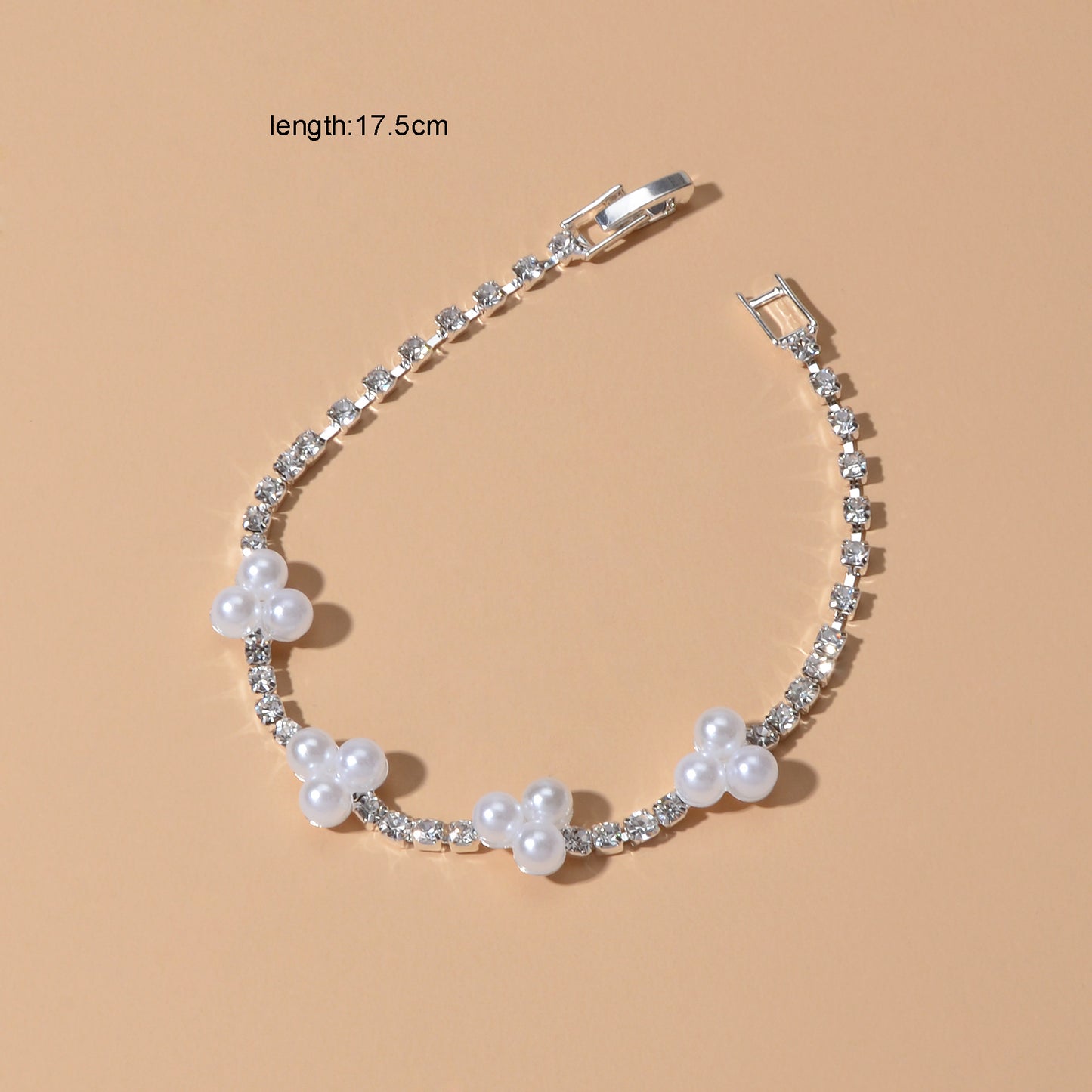 Luxurious Anniversary Wedding Jewellery Rhinestone Pearl Silver Chain Bracelets