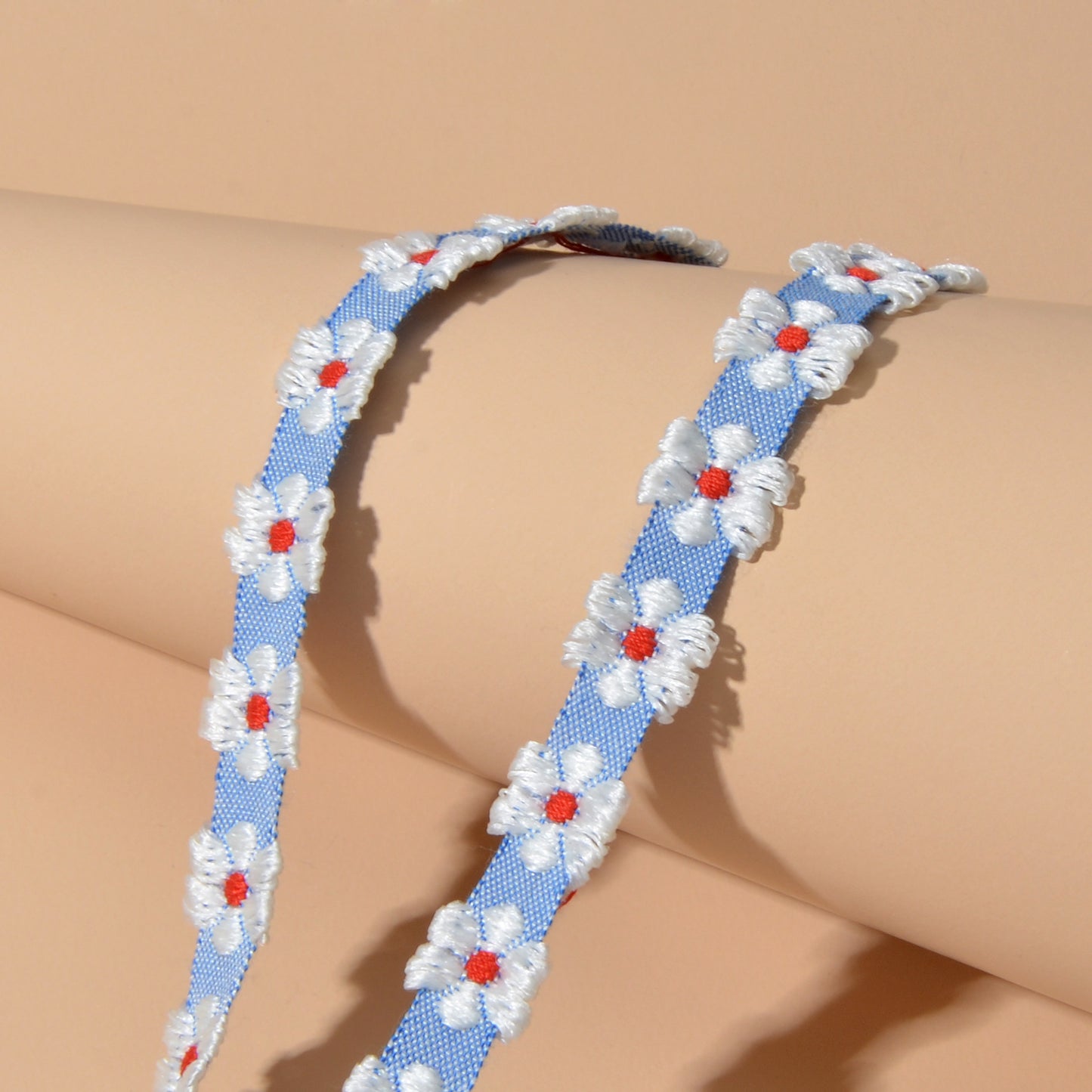 Retro Style 90s Blue Ribbon White Flower Tattoo Choker Necklace Short Collar