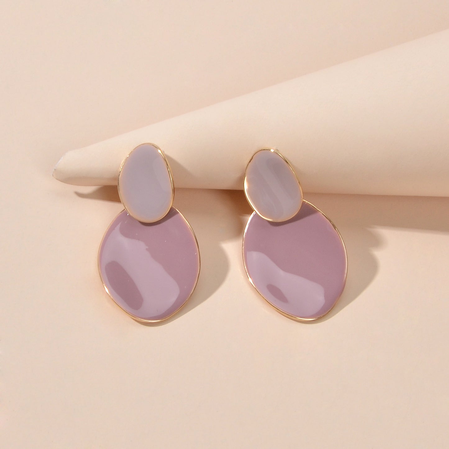Pink Eanmel Oval Geometric Stud Pierced Trendy Earrings Women Delicate Jewellery