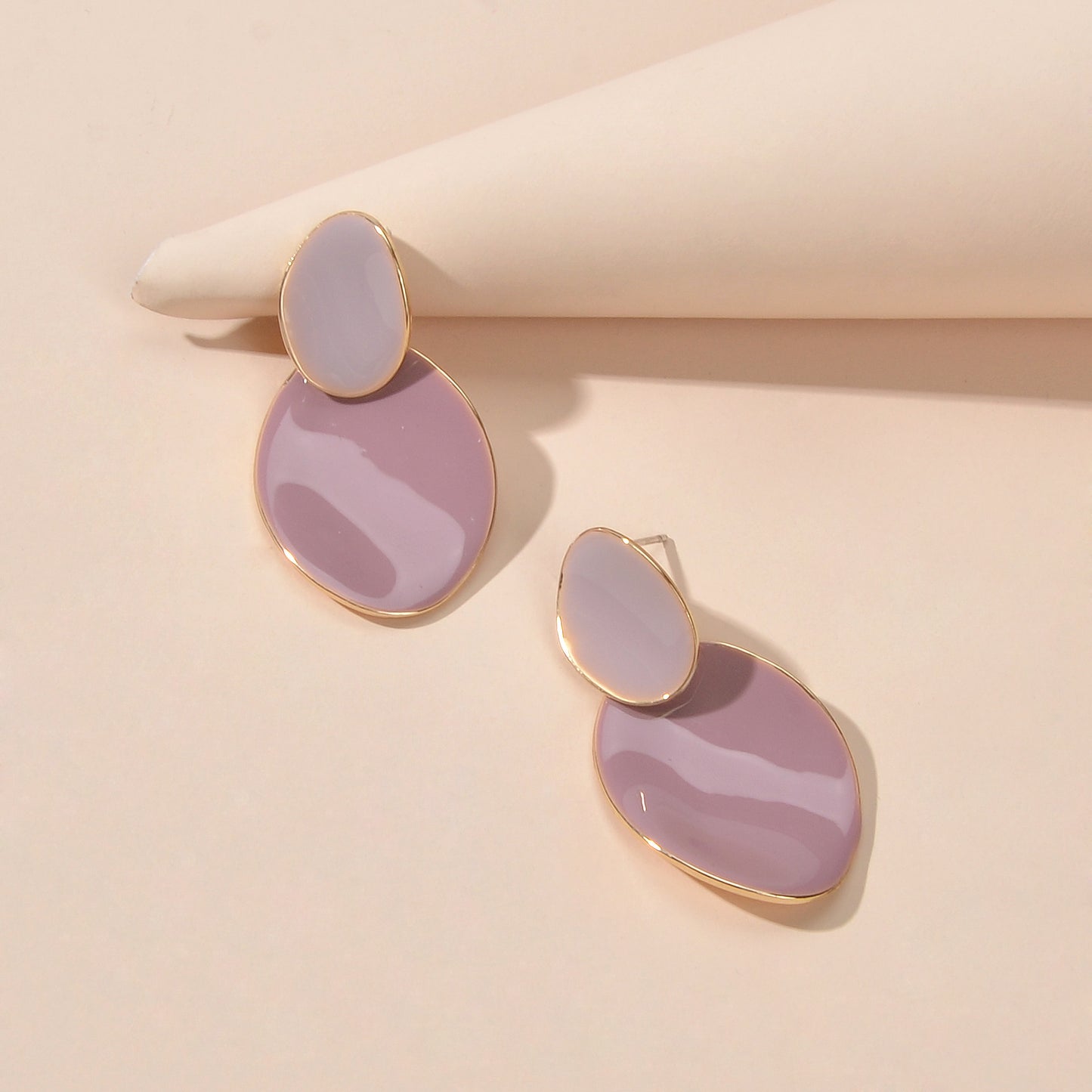 Pink Eanmel Oval Geometric Stud Pierced Trendy Earrings Women Delicate Jewellery
