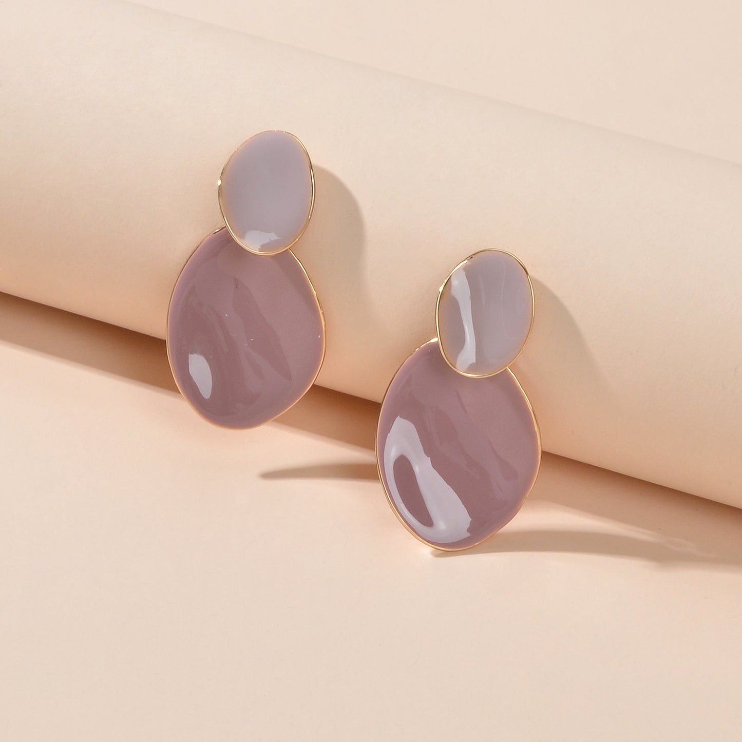 Pink Eanmel Oval Geometric Stud Pierced Trendy Earrings Women Delicate Jewellery