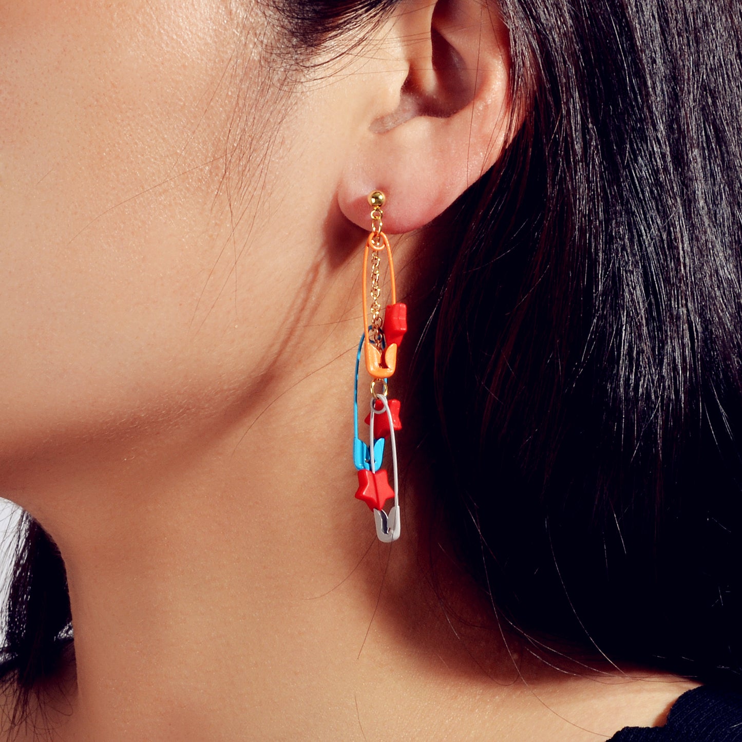 Unique Designer Hip Hop Jewellery Multi-colored Pin Star Charm Dangle Earrings