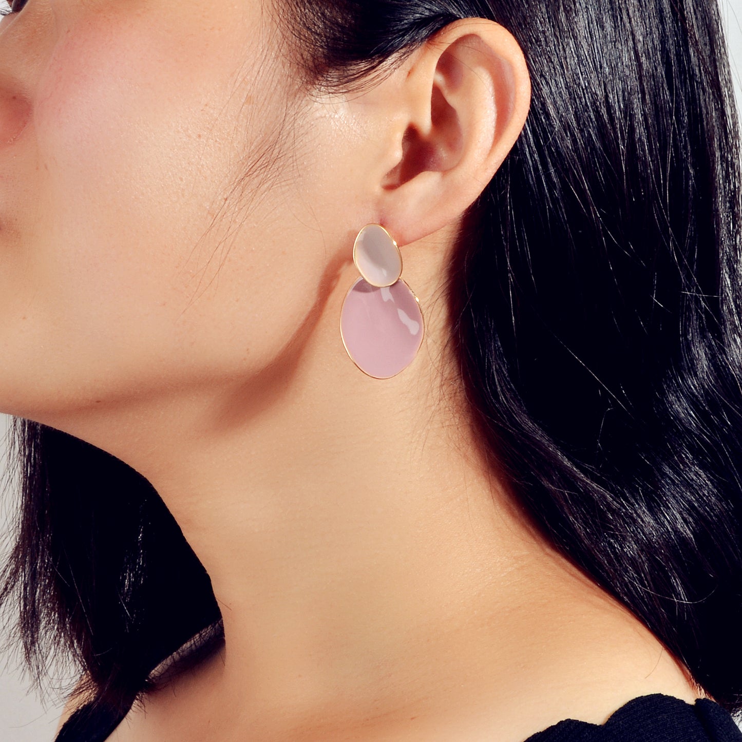 Pink Eanmel Oval Geometric Stud Pierced Trendy Earrings Women Delicate Jewellery