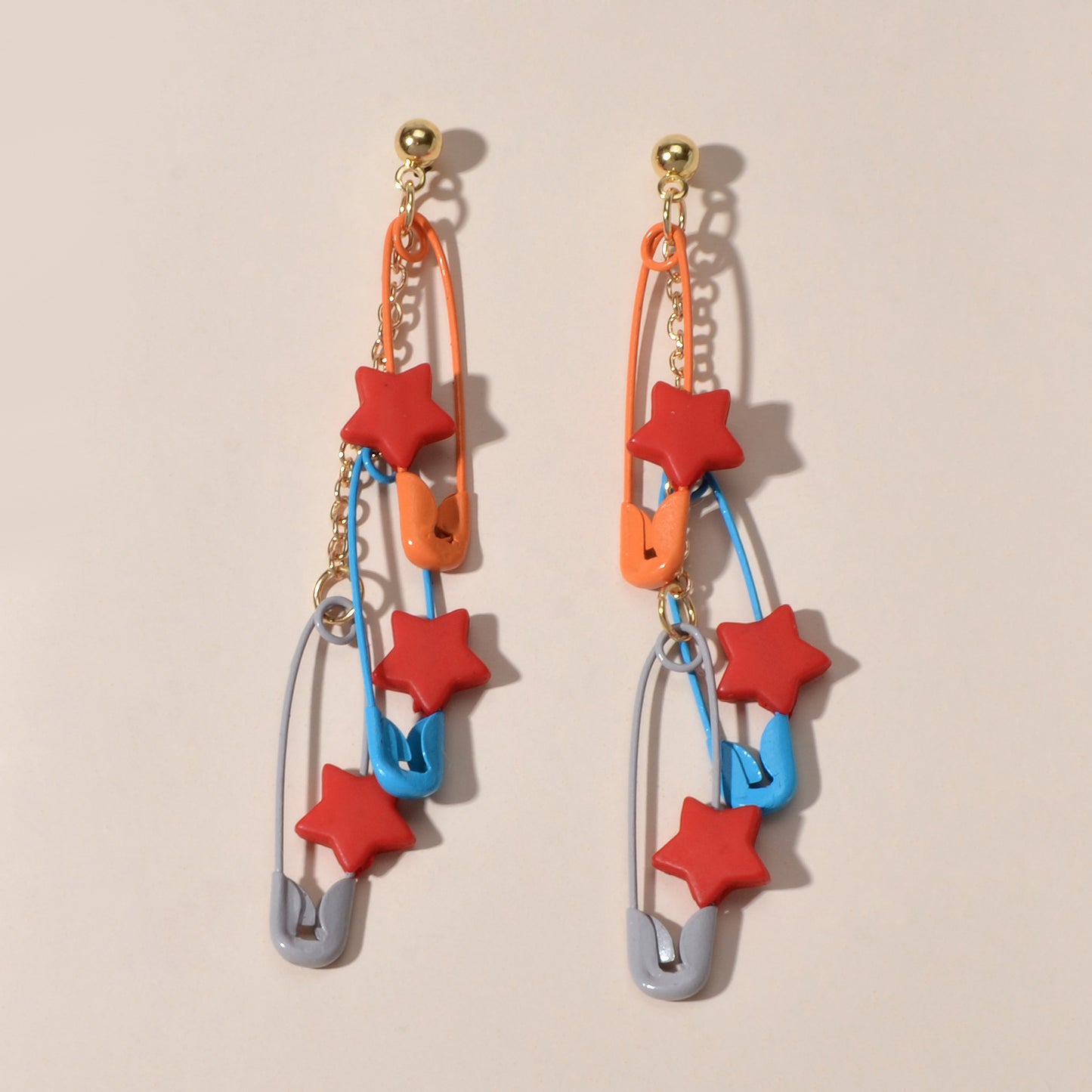 Unique Designer Hip Hop Jewellery Multi-colored Pin Star Charm Dangle Earrings
