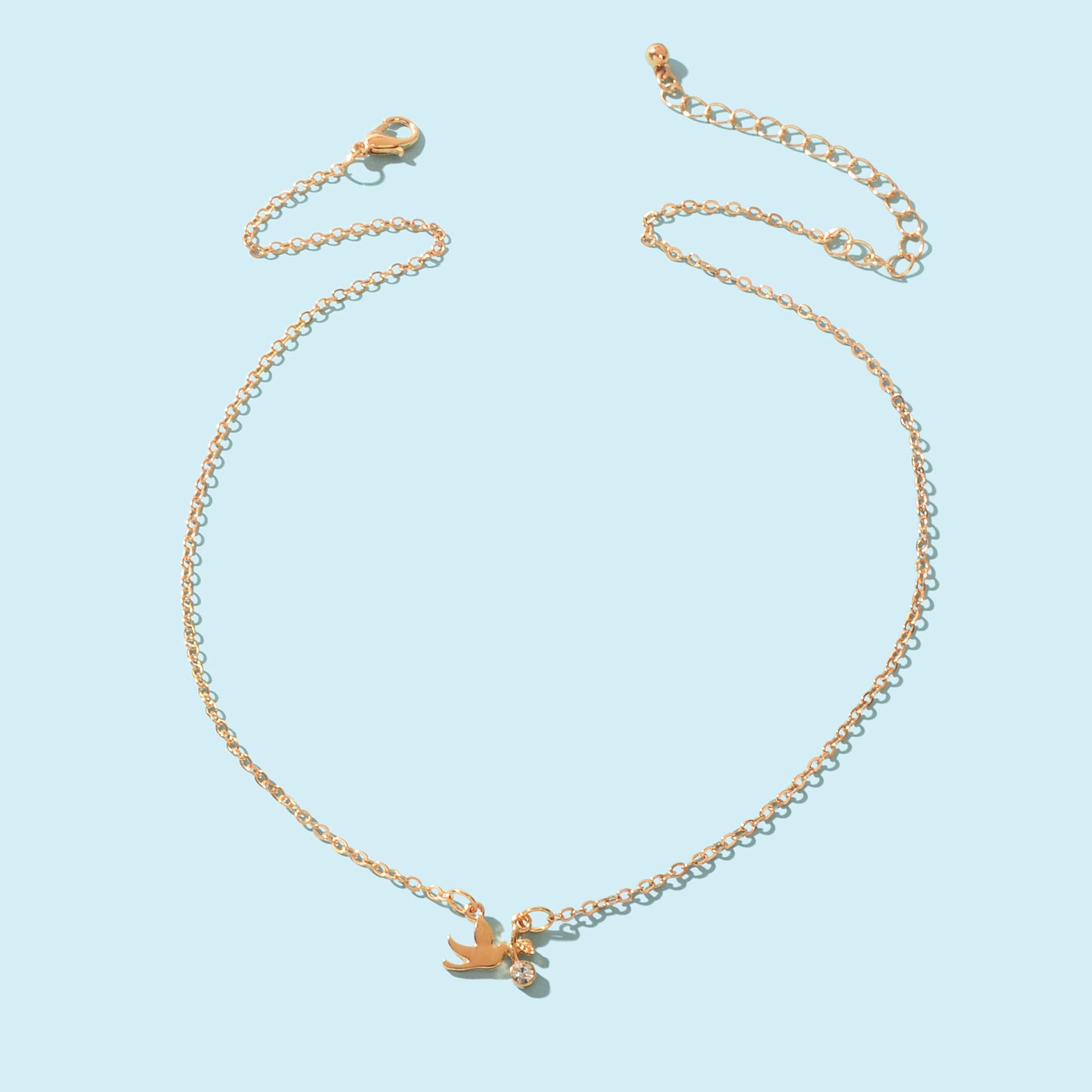 Engagement Gift Jewelry Golden Chain Rhinestone Decor Bird Pendant Necklace
